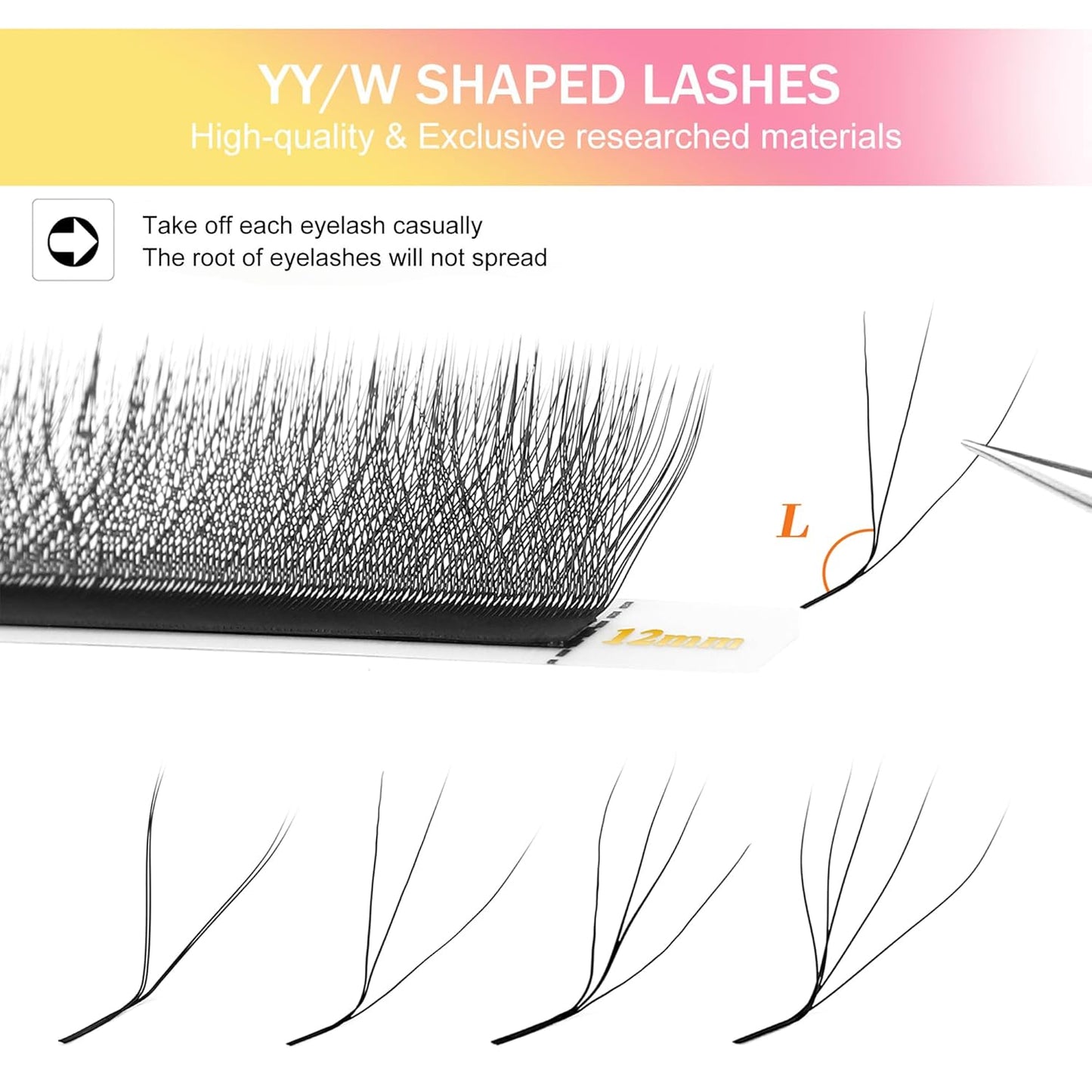 W Lash Extensions 4D Eyelash Extensions W Shape 0.07mm Thickness L Curl 14mm Premade Fans W Lashes Individual Lashes Matte Black 12 Rows False Eyelashes Volume Lashes(W-4D-0.07-L,14mm)