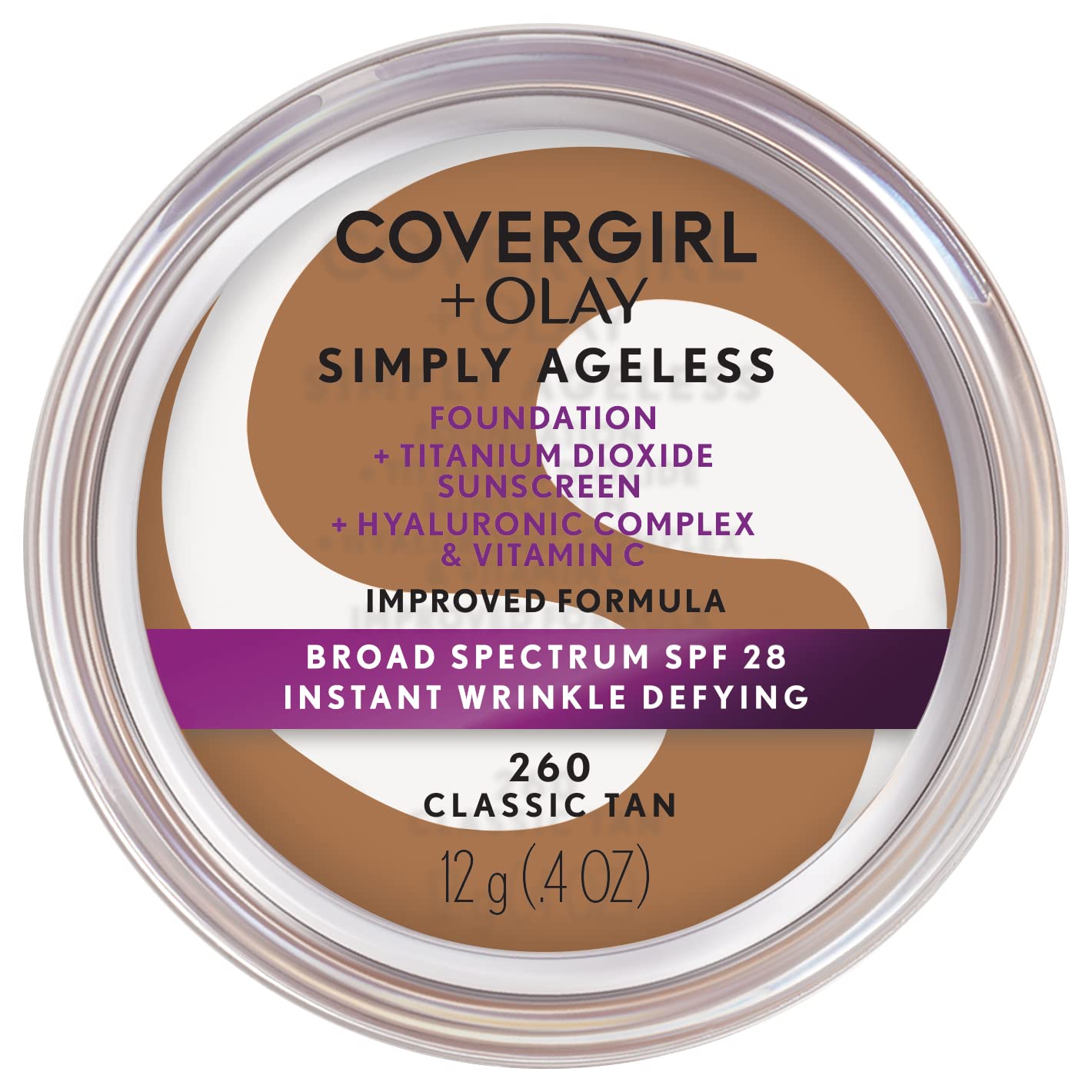 COVERGIRL Simply Ageless Instant Wrinkle Defying Foundation, SPF 28, Hyaluronic Complex & Vitamin C - 260 Classic Tan, Pack of 1