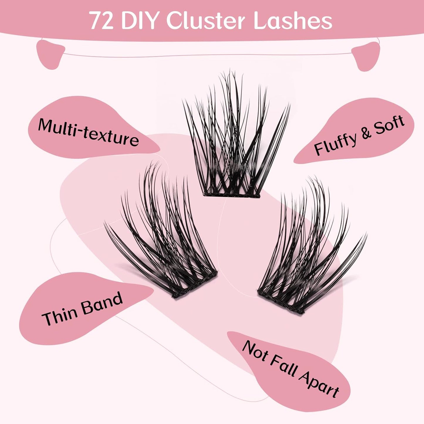 Cluster Lashes 72 Pcs Lash Clusters DIY Eyelash Extension Individual Lashes D-16mm Thin Band Easy to Apply at home Lashes (Attraction, D-16mm)