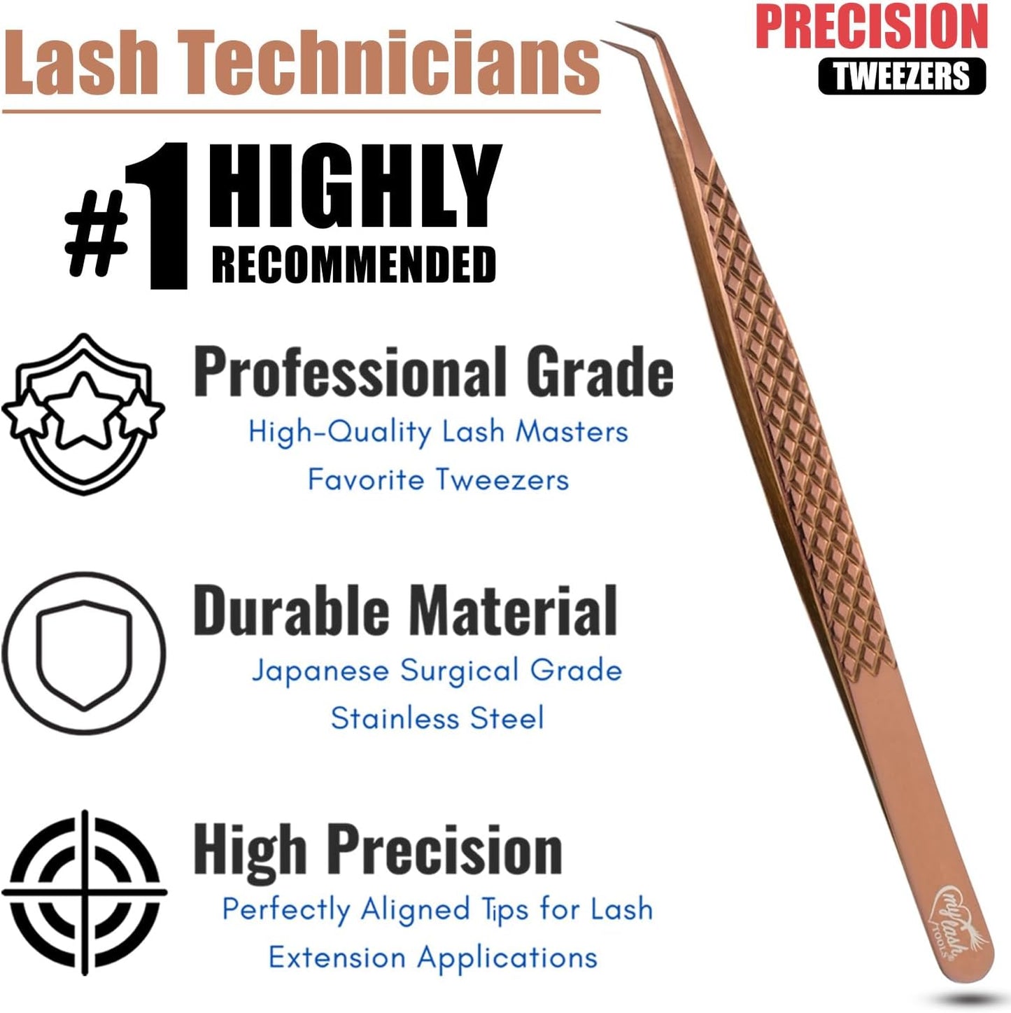 My Lash Tools Eyelash Extension Curved Degree Tweezers for Isolation Lash Extensions 14cm, Best for Individual Isolation & Classic Lashes Japanese Stainless Steel Eyelash Twisers (Copper x)