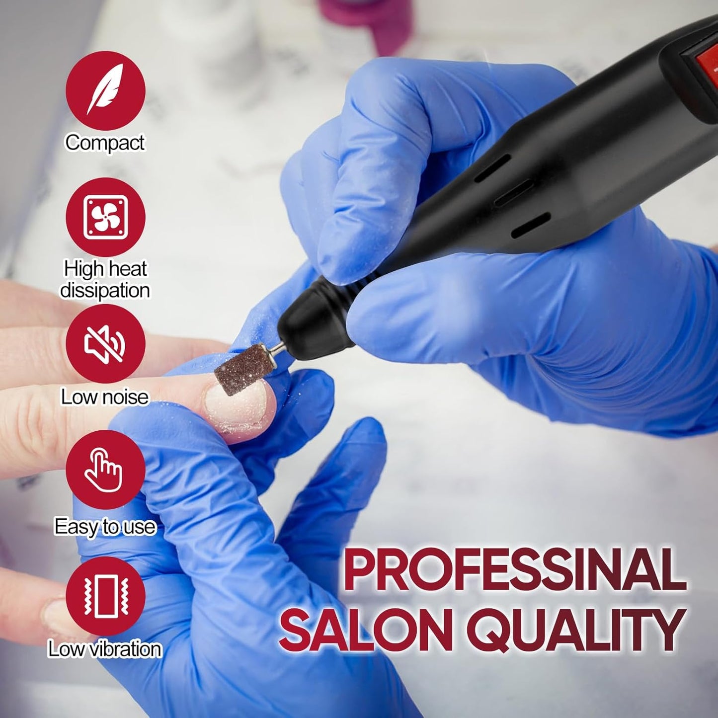 Professional Electric Nail Drill Machine Nails File Manicure Pedicure Set for Acrylic Gel Dip Powder Art Shape Remover Tool Polisher Grinder Low Noise with 6 Drill Bits 156pcs Sanding Bands (Black)