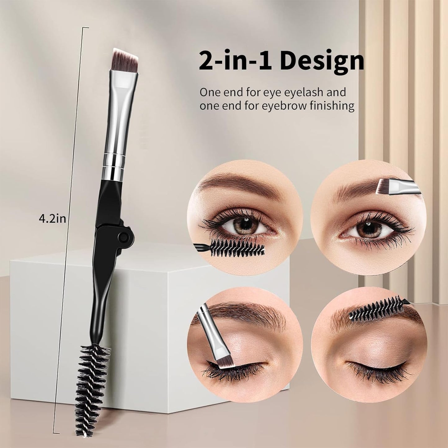 MSQ Eyebrow Brush and Comb Folding Eyelash Brush Eyelash Separator Eye Brow Comb & Spoolie Brush Professional Mascara Brushes Eye Makeup Tools Set 4PCS