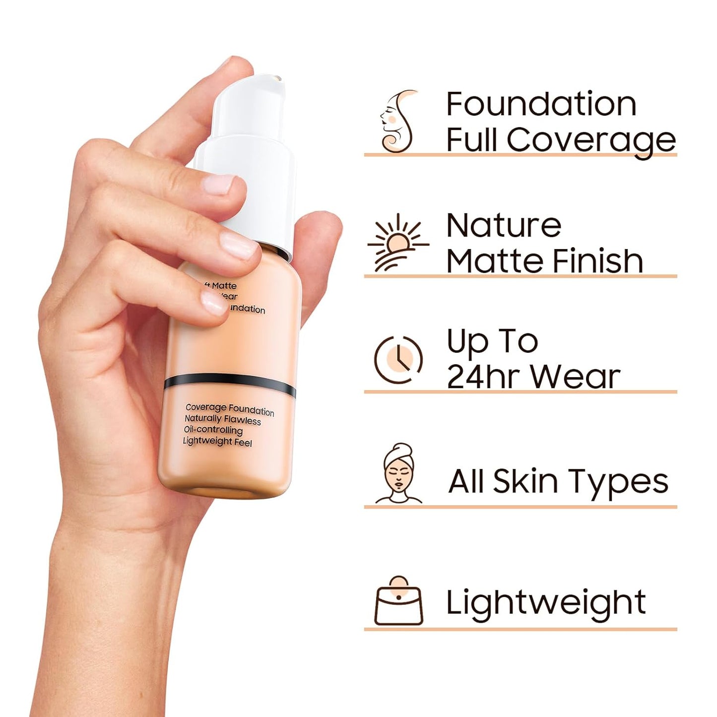 Matte Full Coverage Liquid Foundation - Lightweight & Flawless Oil Control Foundation Makeup, Waterproof and Long-Lasting Skin Foundation Concealer for Dry and Oily Skin, 1 Fl Oz (#104 Buff Beige)