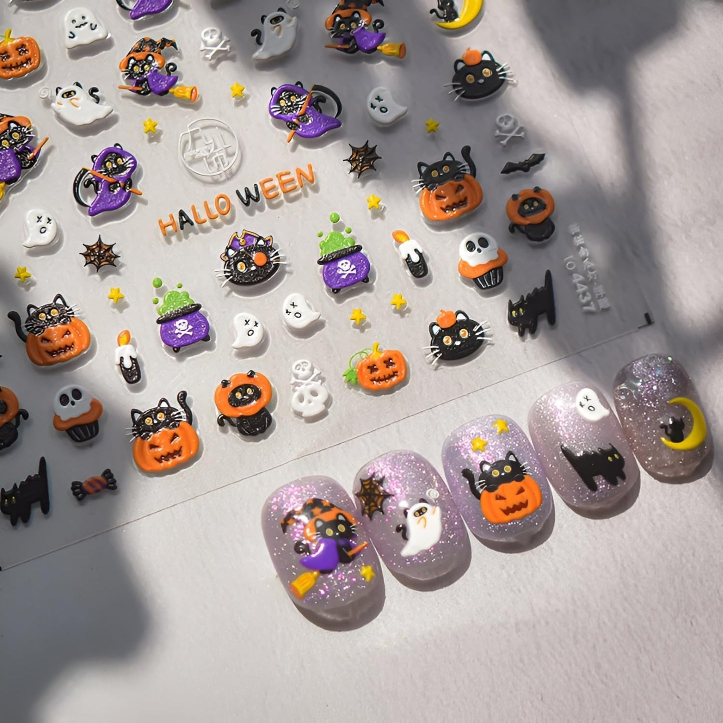 Halloween Nail Art Stickers 5D Embossed Nail Decals Pumpkin Cute Ghost Nail Stickers Skull Spider Web Design Halloween Nail Art Supplies DIY Manicure for Women Girls