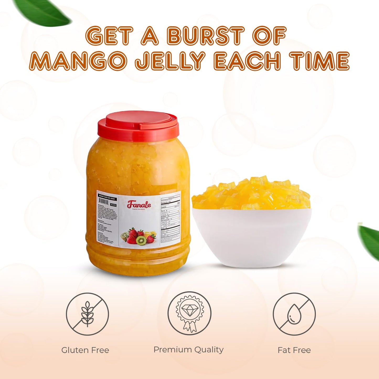 Fanale Coconut Jelly Topping nata de coco for Bubble Tea 8.3 lb | Mango Jelly | for Boba Tea, Smoothies, Slushes, Desserts | 8.3 pound (Pack of 4) | JEL003-CS