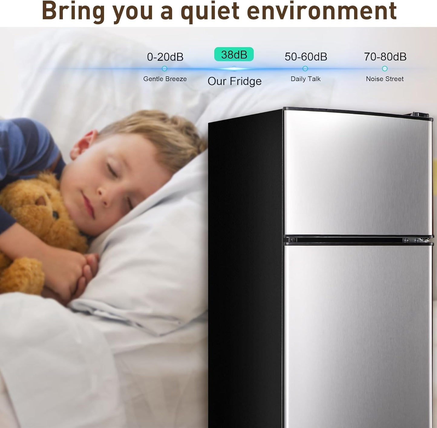 Mini Fridge with Freezer, 3.2 Cu. Ft. Small Fridges with Freezer, Refrigerators Adjustable Thermostat, Apartment Size Refrigerator with Freezers for Office, Apartment, Dorm, Kitchen, Silver