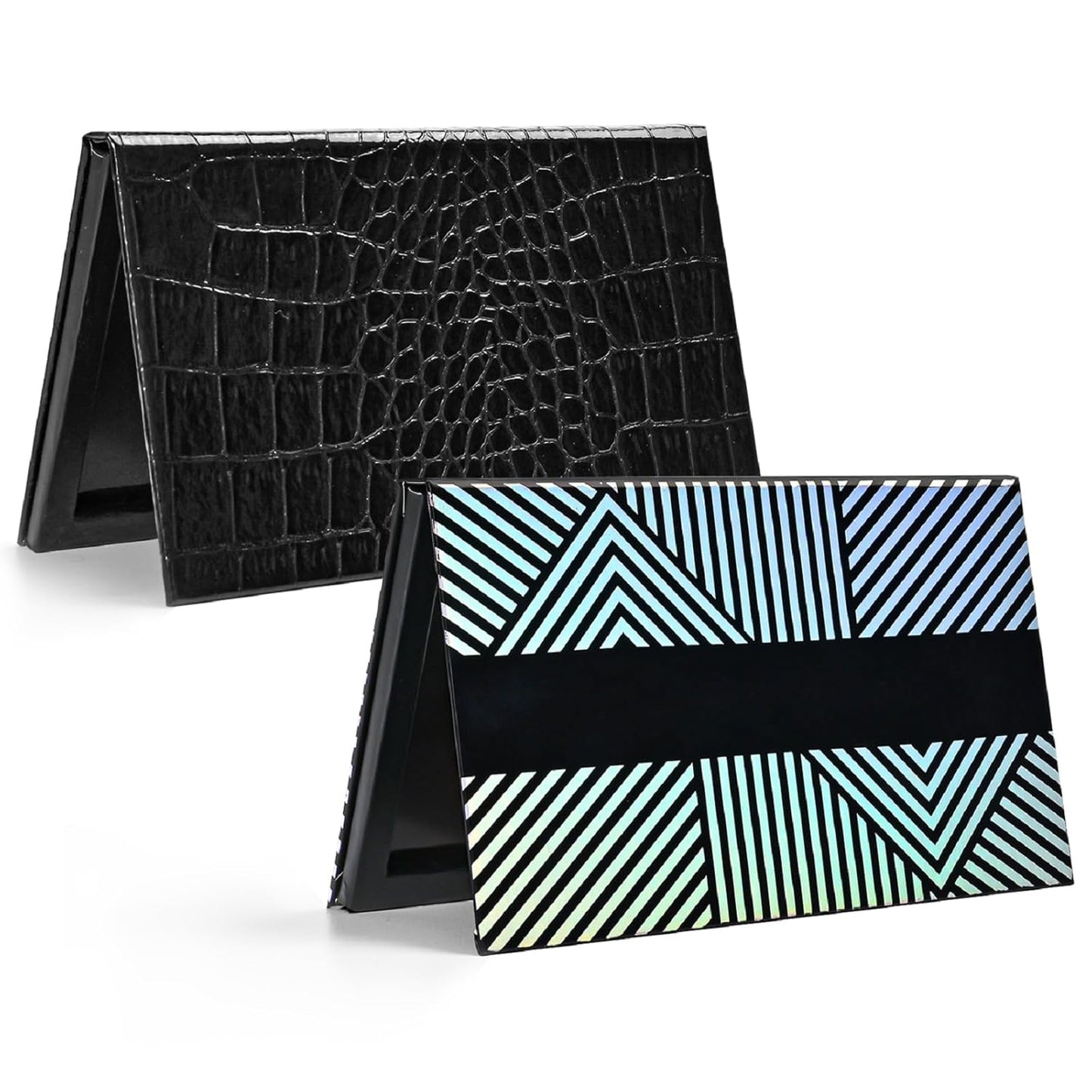 Lolalet 2 Pack Magnetic Makeup Palettes, Empty Magnetic Palette with Mirror for Eyeshadow Lip Color Blush Powder Highlighter Contour - Leather&Holographic