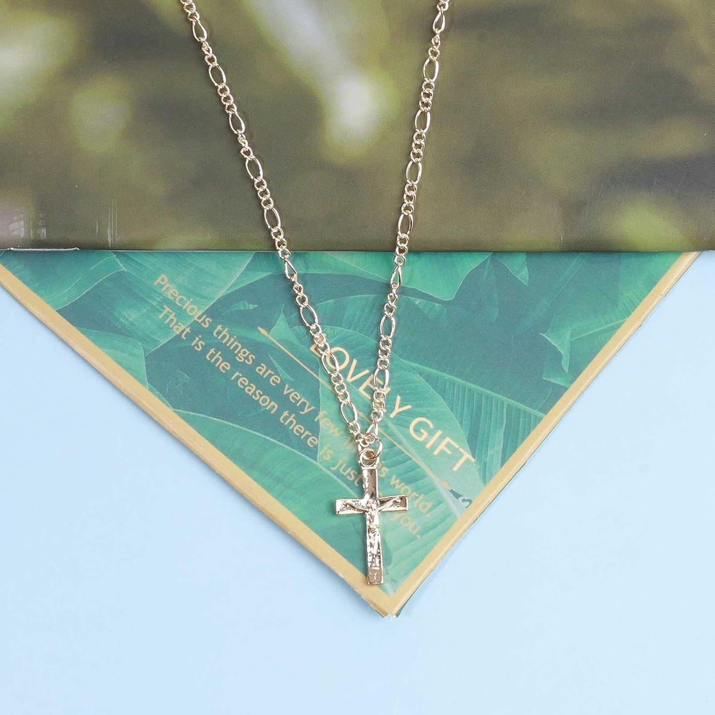 Jesus Cross Necklace Chain Gold Crucifix Cross Pendant Necklace Minimal Religious Necklace Christian Necklace Jewelry for Women and Girls Gift for Her