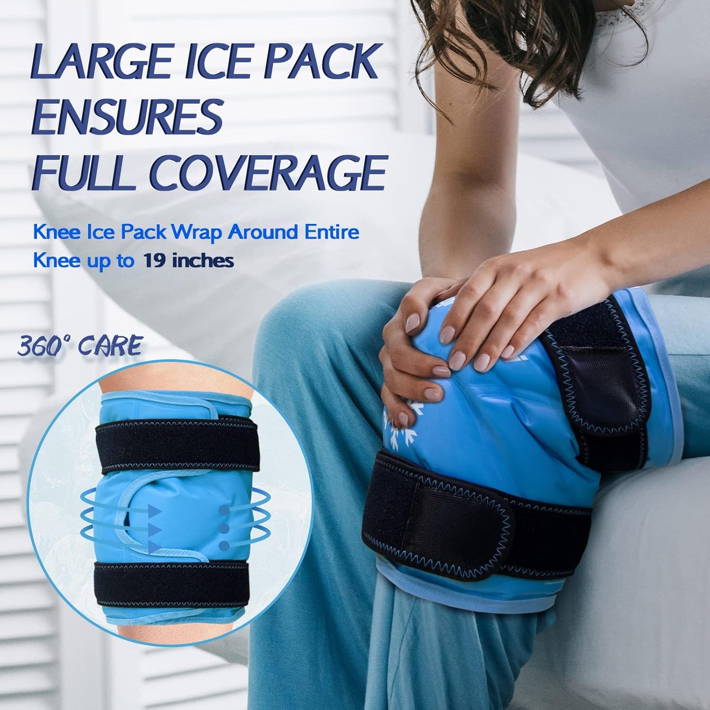 XXL Knee Ice Pack Wrap for Post-Surgery Recovery - Reusable Gel Pack for Injuries, Pain Relief, Swelling, Sports - Large, 1 Pack (Sky-Blue)