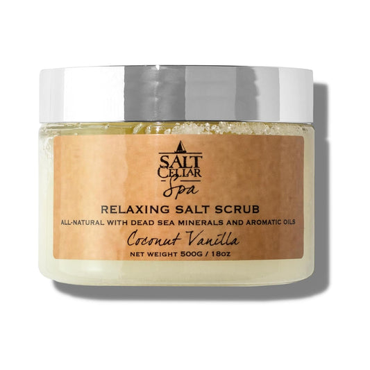 Salt Cellar Spa All-Natural Dead Sea Salt Scrub - Refresh with Coconut Vanilla - Energize, Revive, and Rejuvenate your Skin - Made in Israel, Cruelty-Free, 18 oz.