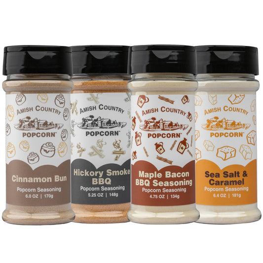 Amish Country Popcorn | 4 Pack Sweet & Savory Seasoning Bundle | Old Fashioned, Non-GMO and Gluten Free