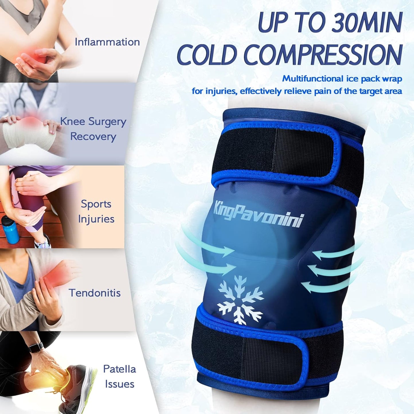 2 Pack XXL Knee Ice Pack Wrap Around Entire Knee After Surgery, Reusable Gel Ice Pack for Knee Injuries, Large Ice Pack for Pain Relief, Swelling, Knee Surgery, Sports Injuries