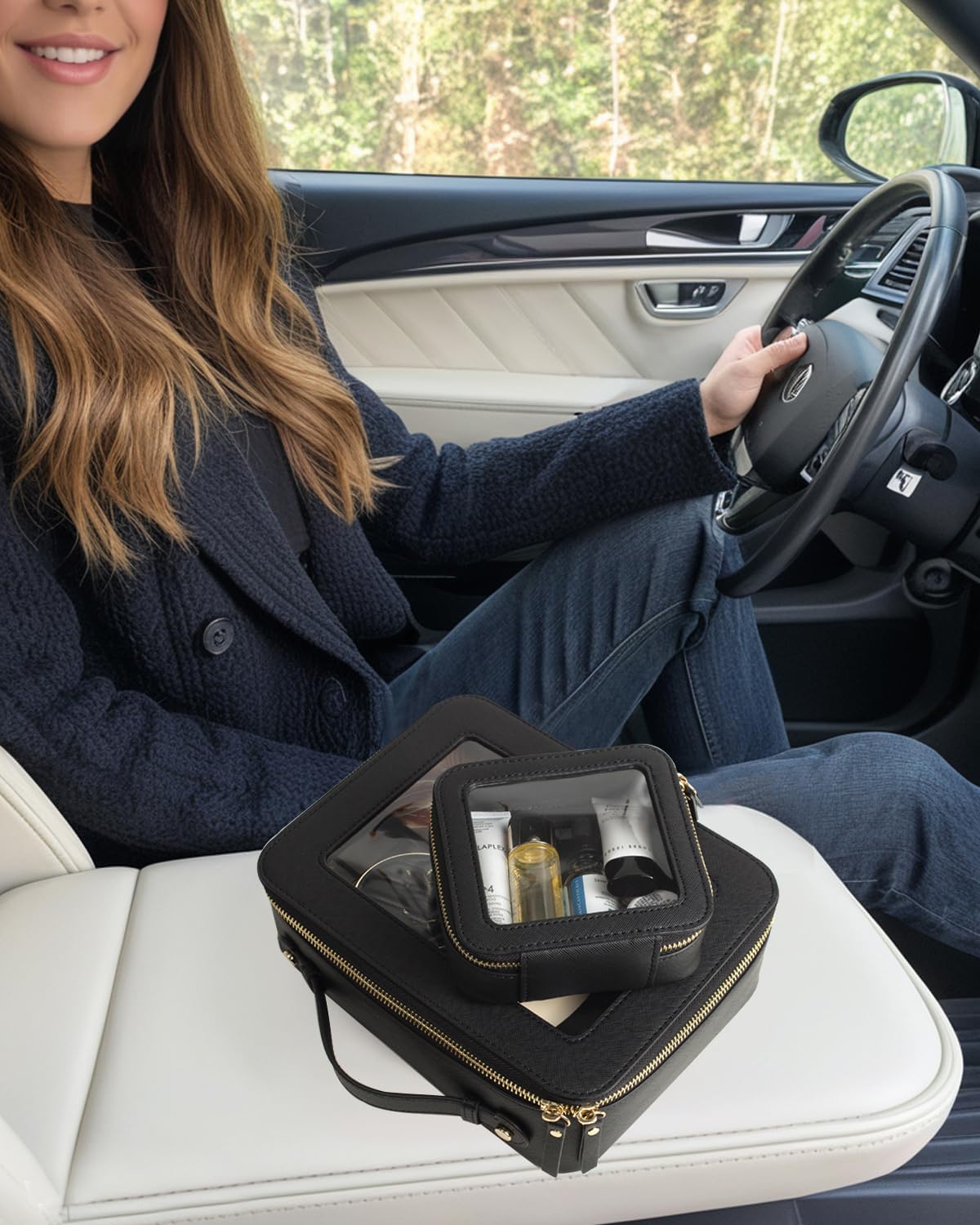 Clear Makeup Bag Small, TSA Approved Portable Toiletry Bag with Zipper Cosmetic Travel Bag Makeup Organizer Case Mini Makeup Pouch for Purse Car Organizer Bag for Women Men