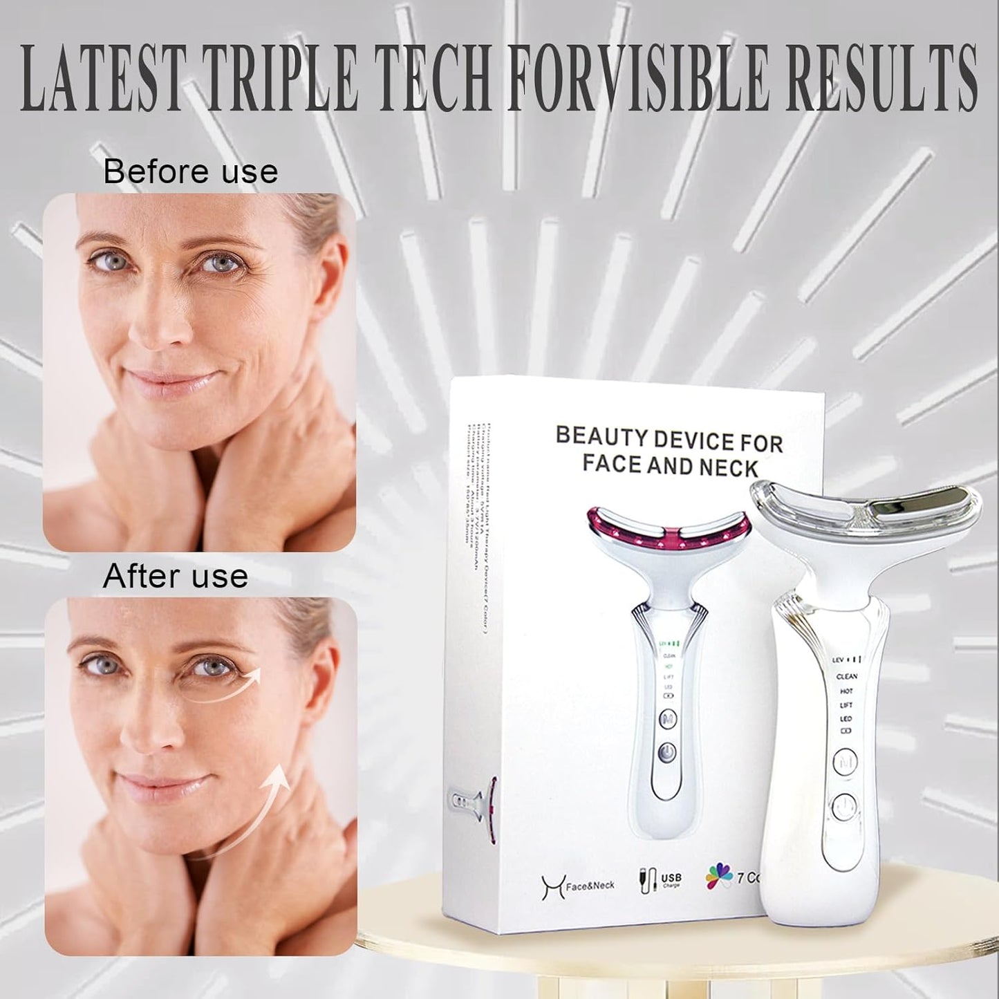 2025 New 7 in 1 Face Massager Tool, Red Light Therapy for Face and Neck, Portable Face Lift Device, Neck Massager for Double Chin Reducer