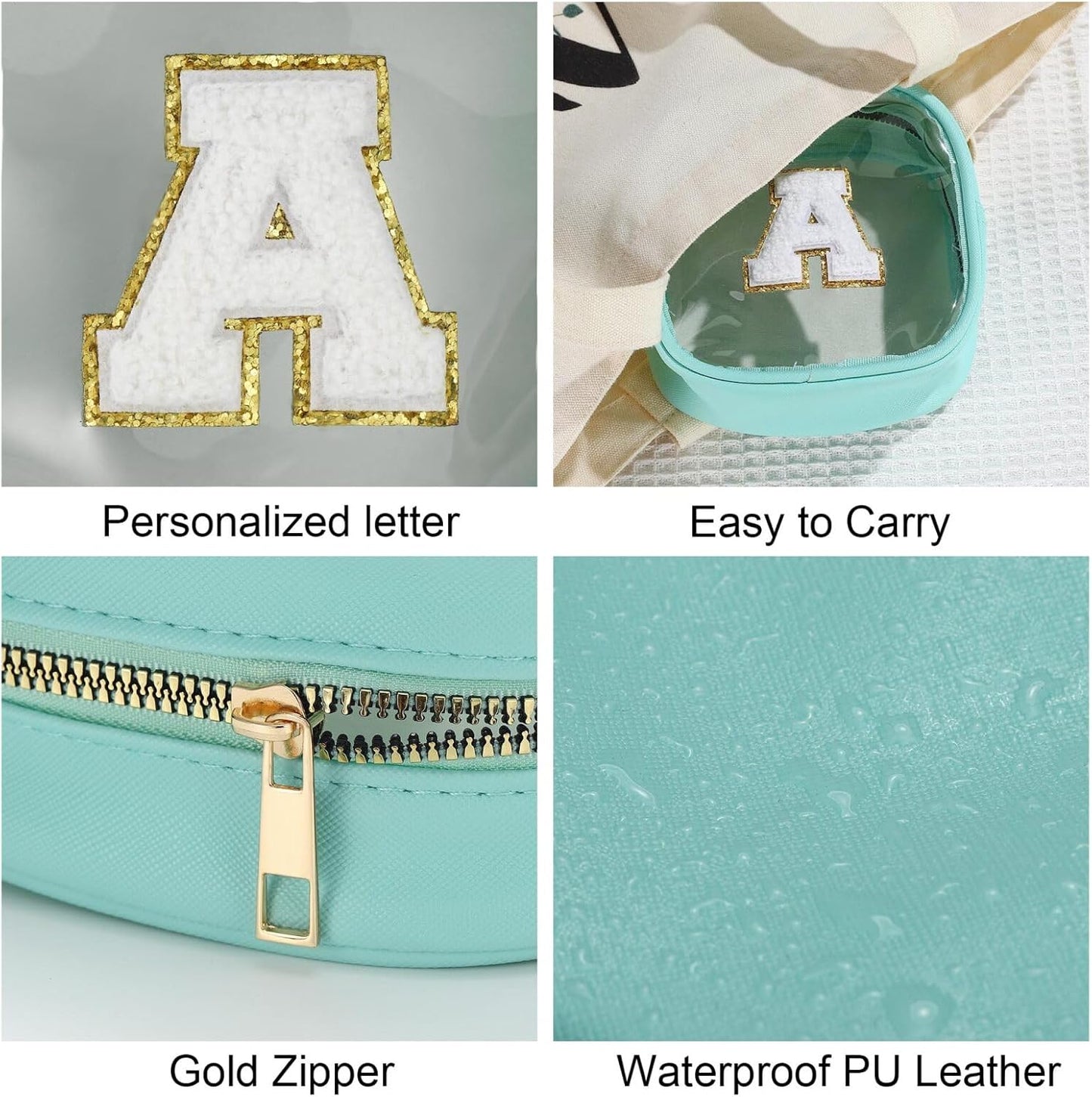 YOOLIFE Initial Make Up Bag Travel Toiletry Bag, Small Makeup Bag Clear Makeup Bag Preppy Cosmetic Bags Organizer Travel Essentials Gifts for Women Teen Girlfriend Teacher Mom Birthday Gifts Blue B