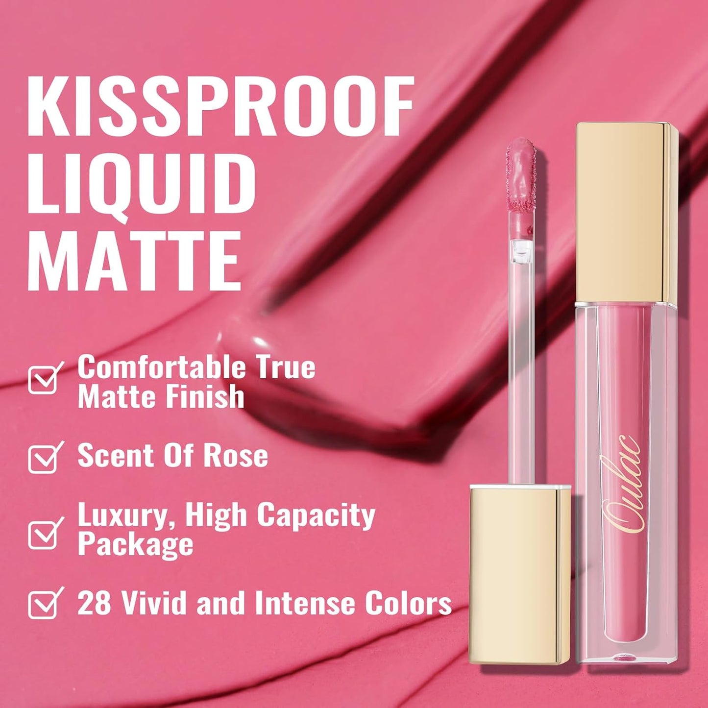 Oulac Matte Liquid Lipstick 2 PCS Set, Long Lasting Lipstick Waterproof Lip Stain, No Transfer, Creamy High Pigmented Formula with Rose Oil, Vegan [M09+M25]