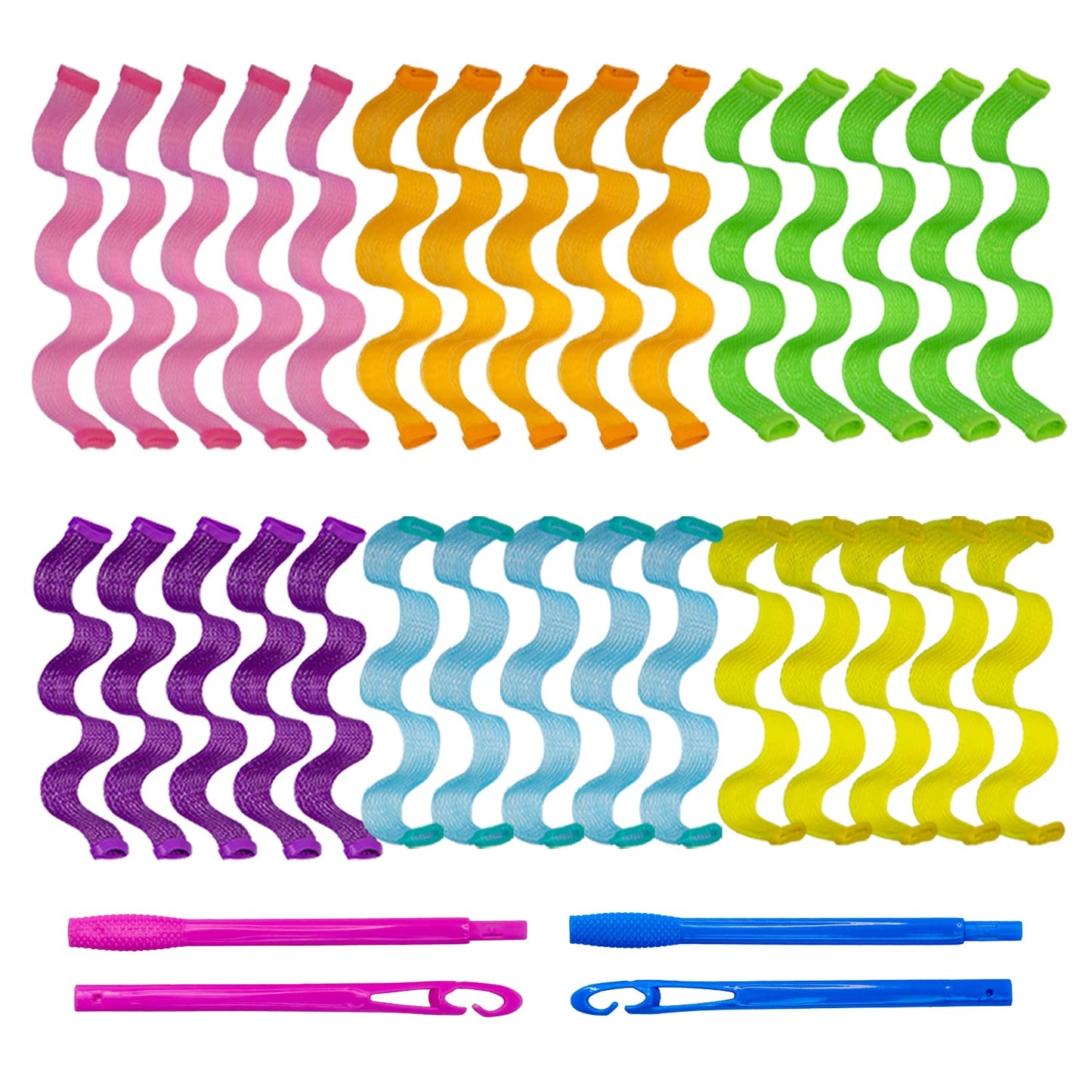 30pcs Heatless Hair Curlers Rollers Wave Curls Styling Kit, No Heat Hair Curlers Spiral Curlers for Short and Medium Hair (9.8Inch/ 25 cm)...