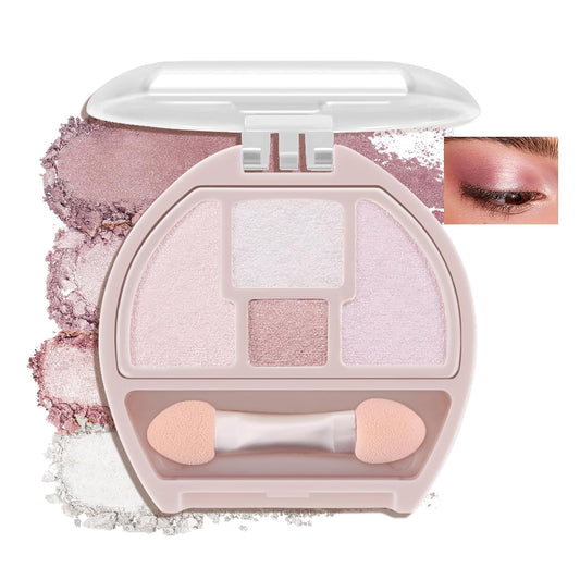 Boobeen 4-Color Makeup Palette, Highly Pigmented Glitter Eyeshadow Contour Palette with Smudger, Multi-purpose Face Makeup Palette for Eye/Face/Highlighter, Creates Shimmer Finishes, Long-lasting