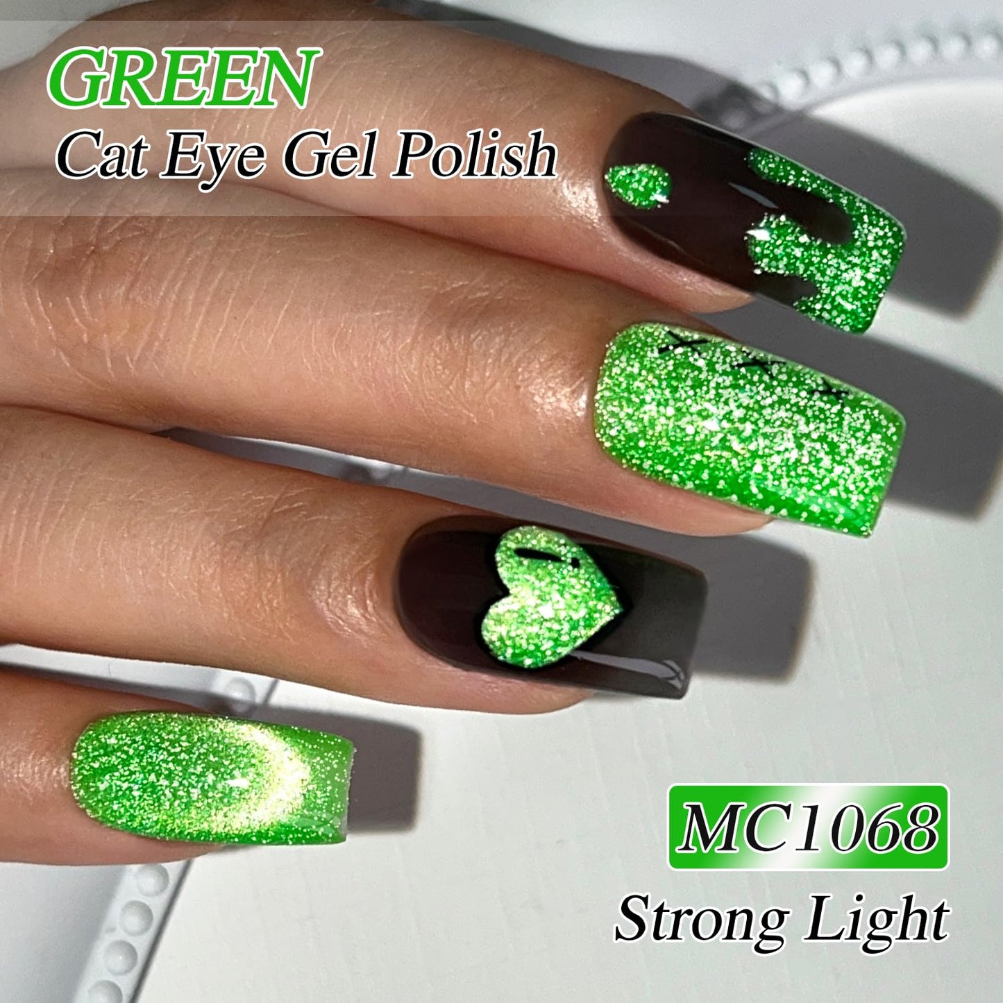Double Rhythm 15ML Cat Eye Gel Polish with Magnet Glitter Shimmer Translucent Jelly Color 0.5 OZ Magnetic Gel Polish Salon DIY at Home (Green-MC1068)
