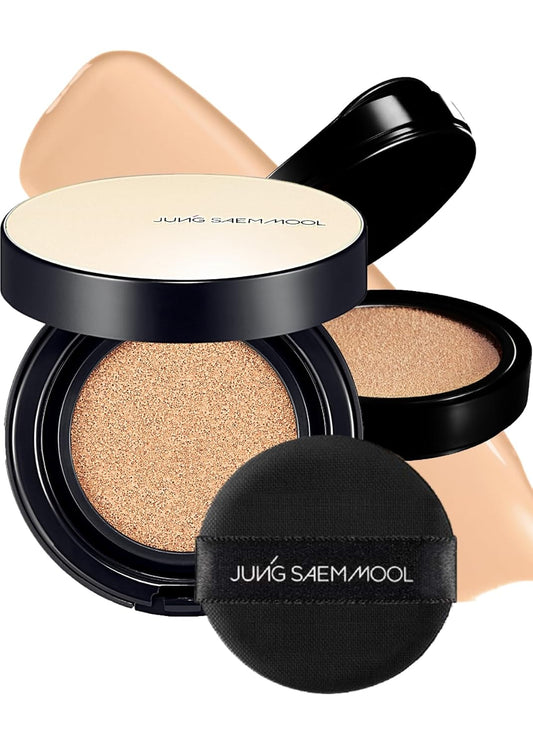 JUNG SAEM MOOL Essential Skin Nuder Longwear Cushion 0.98 Fl Oz (Light), Refill Included, 24H Lasting Cushion Foundation with High Coverage, Semi-Matte Natural Finish, Korean Foundation Makeup