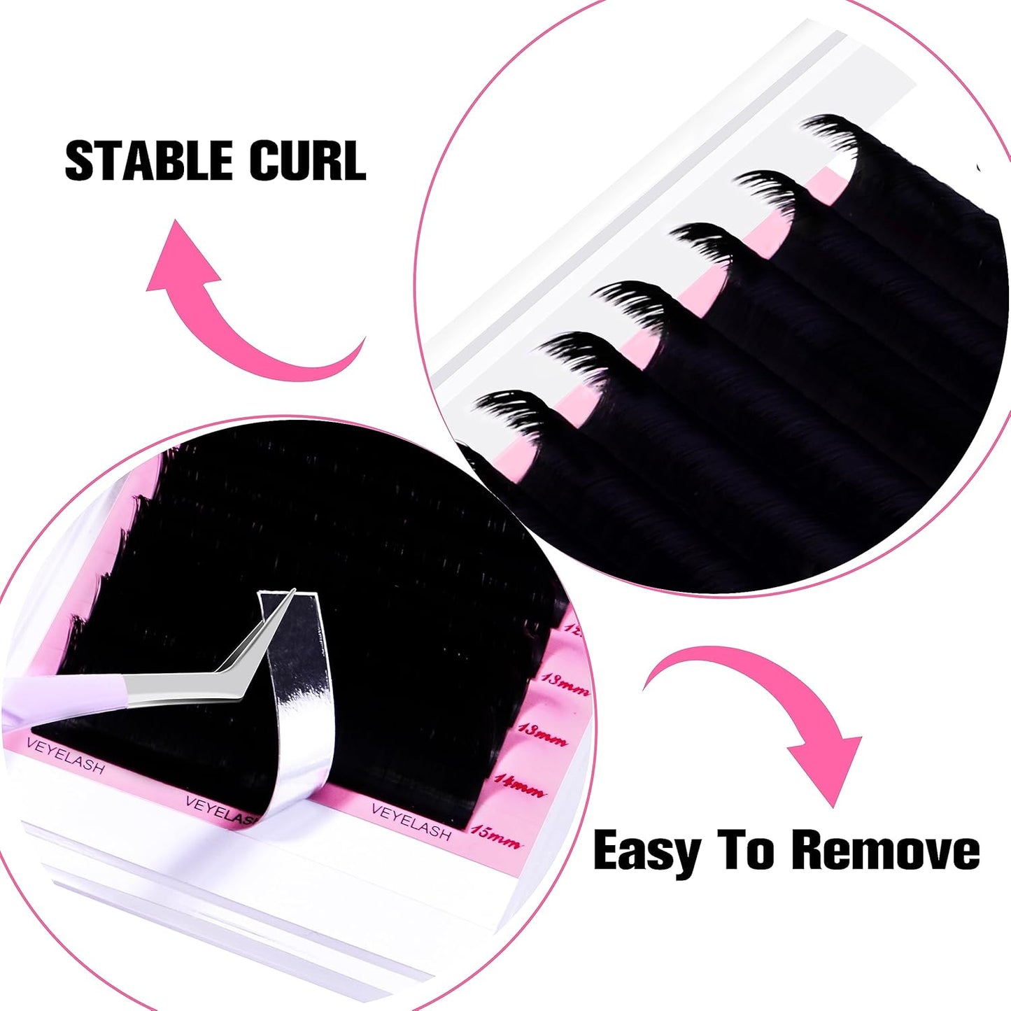 VEYES INC Cashmere Smart Fan Lash Extensions 0.03 0.05 0.07 C/CC/D Curl 8-20mm Mixed & Single Length, Super Matte Black Volume Lashes, Professional Supplies for Lash Techs (0.07 D 8-16mm)