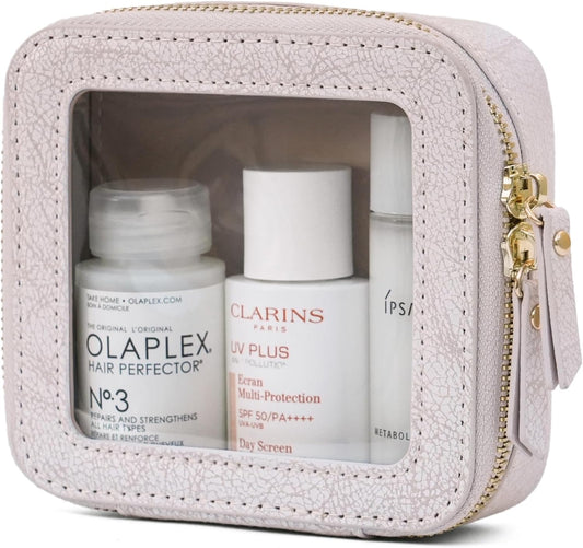 Popvibe Clear Makeup Bag Travel Cosmetic Case Transparent Toiletry Bag with Zipper, Portable Make Up Organizer Traveling Compact Car Bag for Essentials