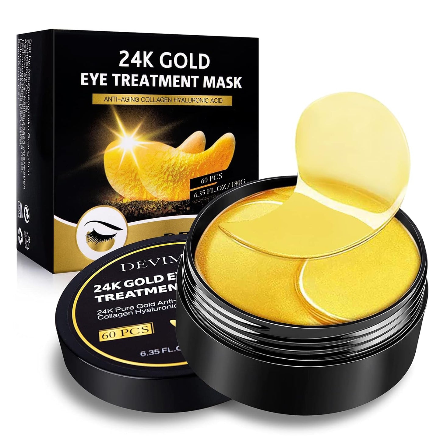 24K Gold Eye Mask, 30 Pairs Under Eye Masks for Dark Circles and Puffiness Treatment, Under Eye Patches for Puffy Eyes and Eye Bags, Gel Eye Mask Eye Pads for Face Skin Care