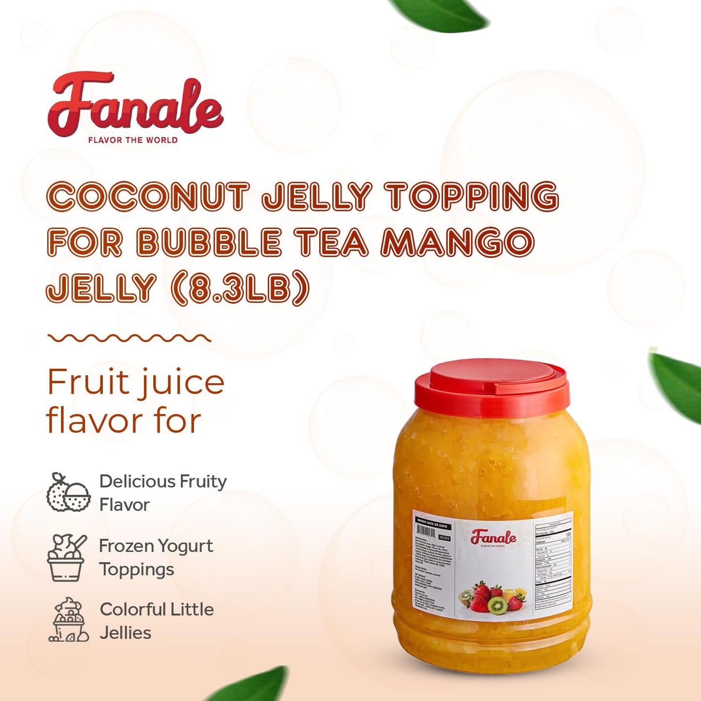 Fanale Coconut Jelly Topping nata de coco for Bubble Tea 8.3 lb | Mango Jelly | for Boba Tea, Smoothies, Slushes, Desserts | 8.3 pound (Pack of 4) | JEL003-CS