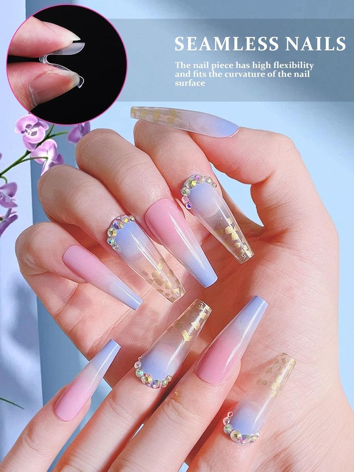 TOROKOM 120Pcs Poly Extension Gel Dual Nail Forms T-Shapes Clear Nail Forms Full Cover Coffin Nail Molds 12 Sizes for Gel Manicure Nail Art Design Salon&DIY