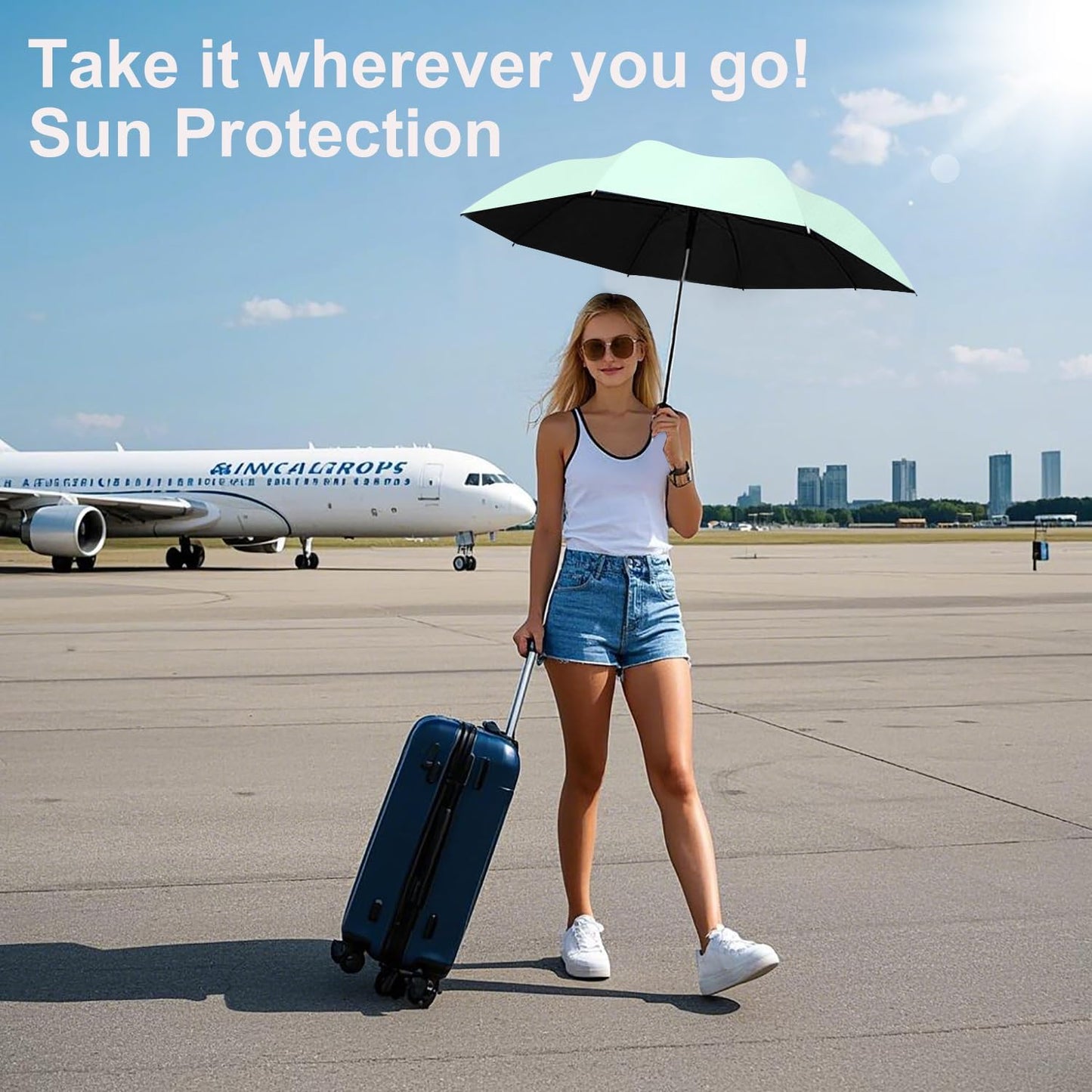 BAODINI Travel Essentials Mini Umbrella for Purse With Case Small Compact UV Sun Protection Lightweight Tiny Pocket Manual Open Close Umbrella for Women Kids and Men Fit Purse Backpack