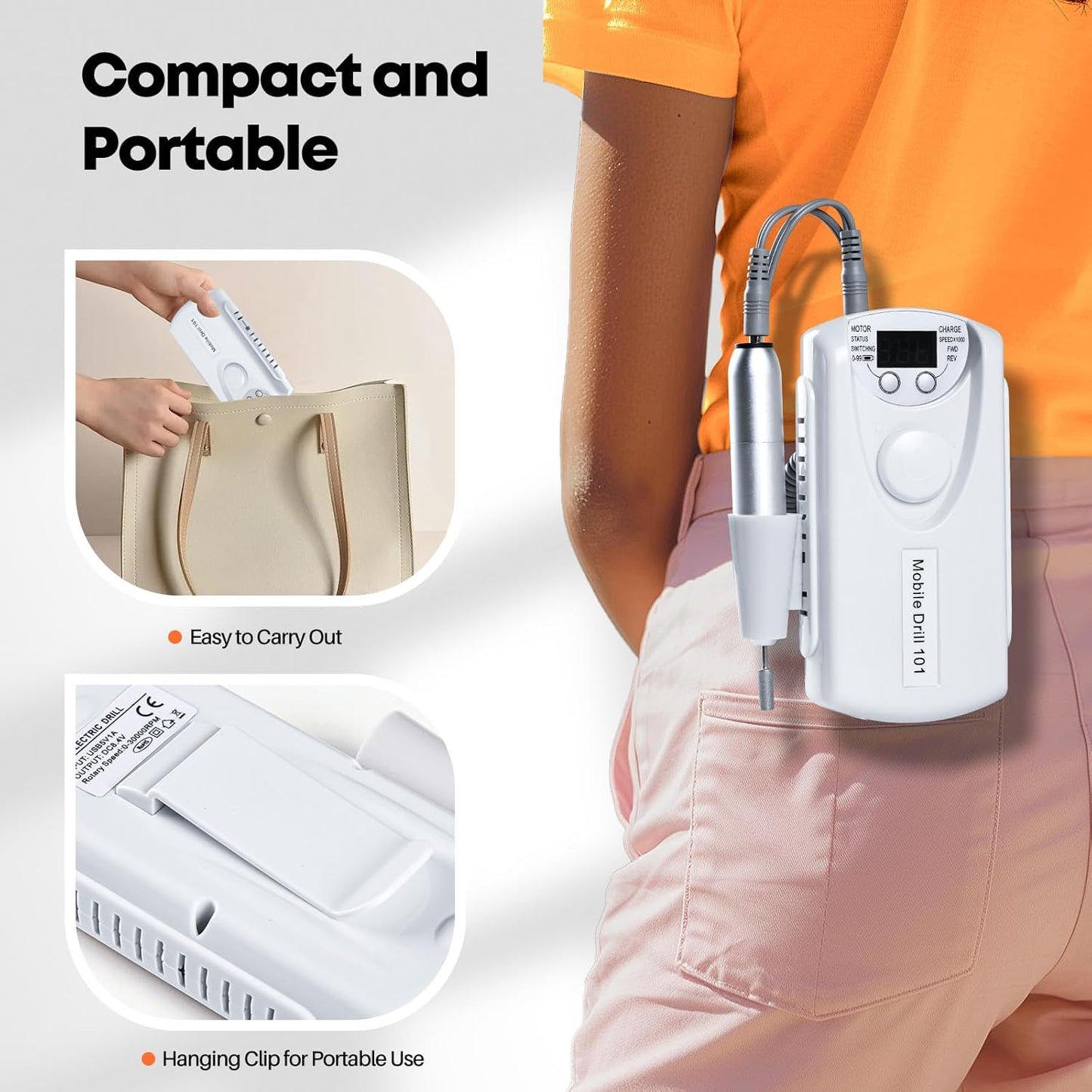 Electric Nail Drill Portable Nail Drill Professional 30000 RPM 13 Salon Quality Drill bits 50 Sanding Bands Portable & Low Noise for Acrylic Nails Gel Polishing Removing Bits Kit for Home Use