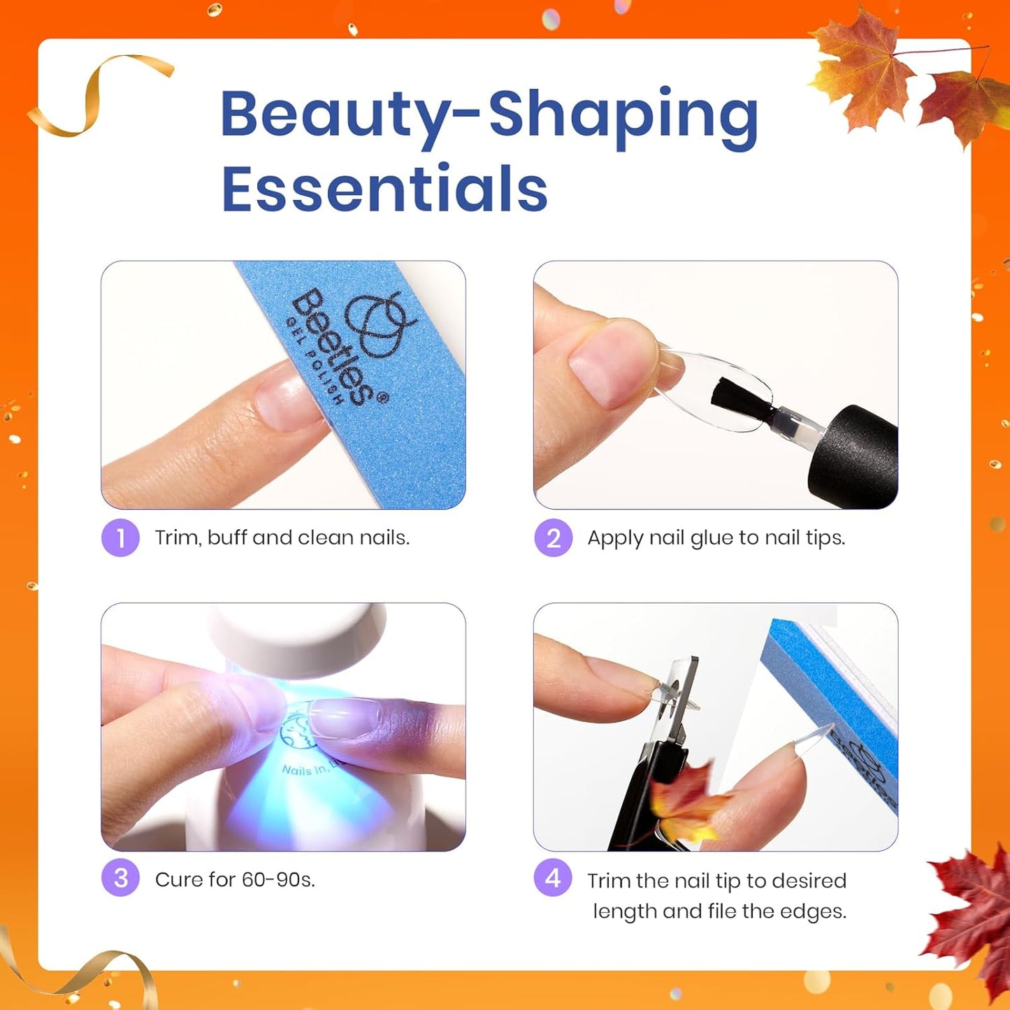 Beetles Gel Nail Kit, Short Almond Nail Tips Easy Extension Set 240 Pcs Pre Shaped Clear Full Cover Fake Nails Tips with 5 In 1 Nail Glue Uv Led Lamp DIY Manicure Gifts for Women