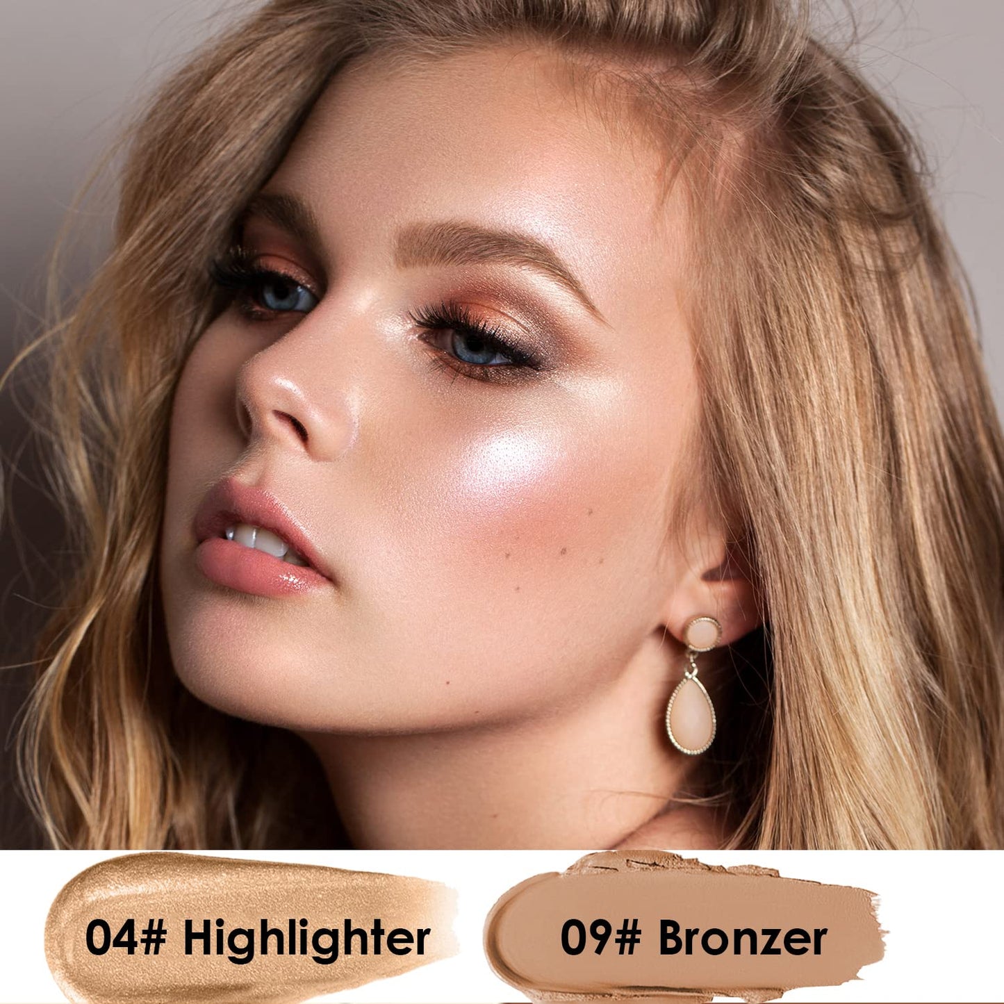 POPMISOLER 2 pcs Makeup Highlighter Stick & Cream Contour Stick, Natural Face Bronzer Stick Cool Toned Contour Kit for Beginners Waterproof Shimmer Highlight Stick, Brightening Foundation Stick