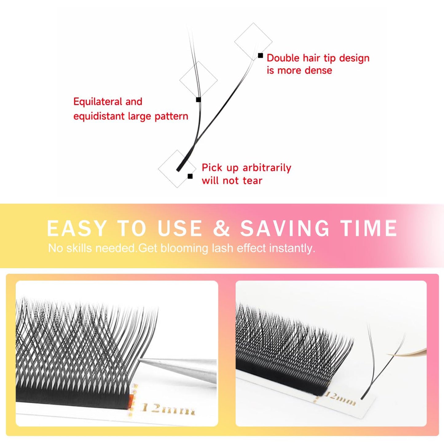 YY Lash Extensions Supplies Y Eyelash Extensions 0.07mm Thickness D Curl 14mm Premade Fans 4D Russian Volume Matte Black 12 Rows Crisscross Eye Lashes(YY-0.07-D,14mm)