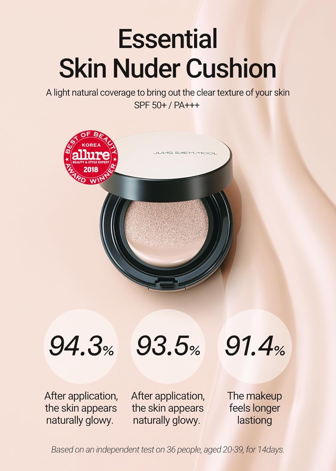 [JUNGSAEMMOOL OFFICIAL] Essential Skin Nuder Cushion (N Light) | Refill Included | Natural Finish | Buildable Coverage | Makeup Artist Brand | Cream Foundation