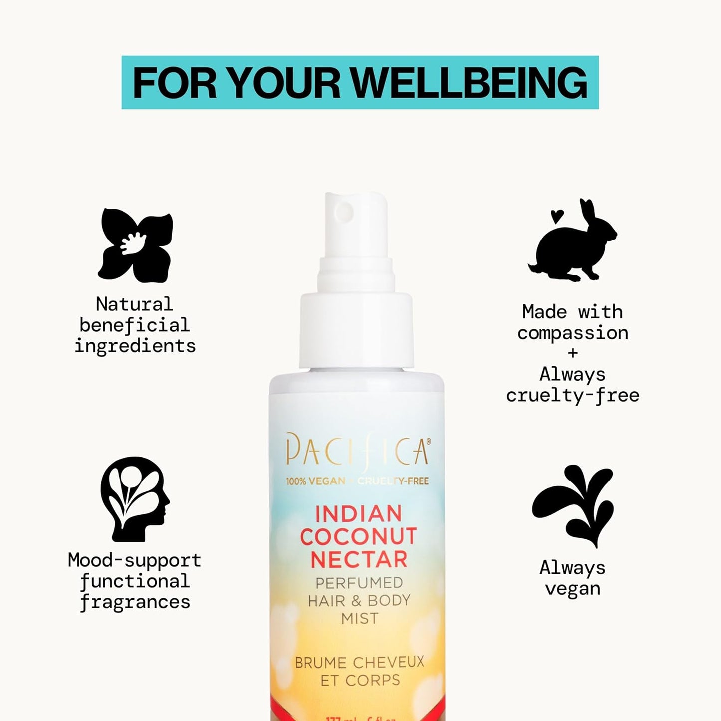 Pacifica Beauty, Indian Coconut Nectar Hair Perfume & Body Spray, Coconut and Creamy Vanilla Scent, Natural & Essential Oils, Alcohol Free, Clean Fragrance, Vegan & Cruelty Free