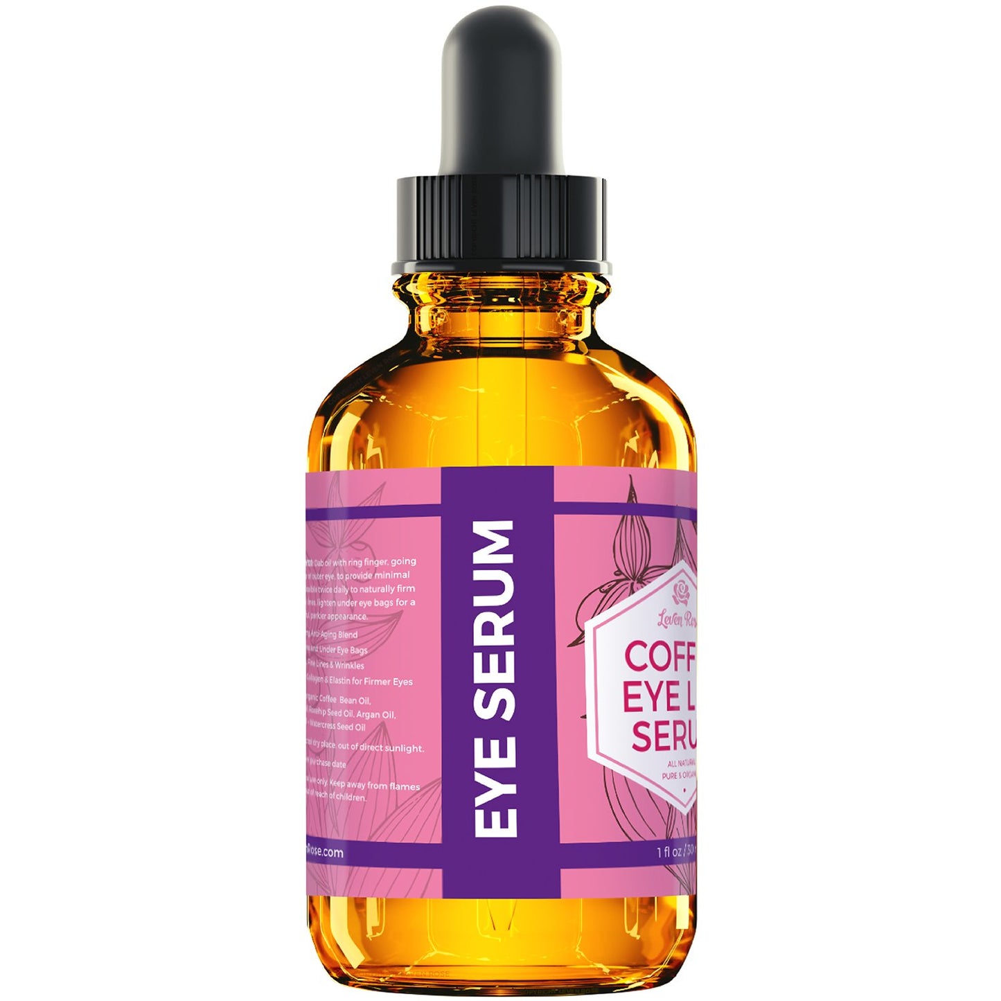 Leven Rose Coffee Bean Caffeine Serum for Eyes 1 oz - Anti-aging Caffeine Eye Serum - Organic Under Eye Serum - Eye Serum for Puffy Bags Under Eyes