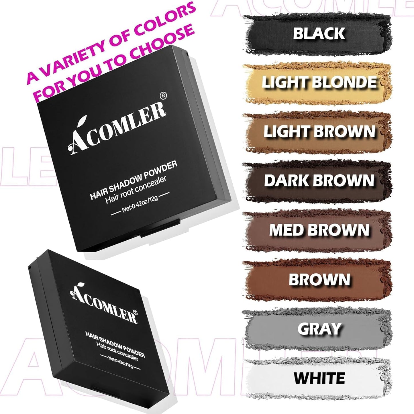 Acomler Root Touch Up Powder, Hairline Powder for Thinning Hair, Root Touch Up Hair Color, Gray Hair Coverage for Women Men Cover Up, Hair Loss Concealer Includes Makeup Brush (Light Brown, 0.42oz)