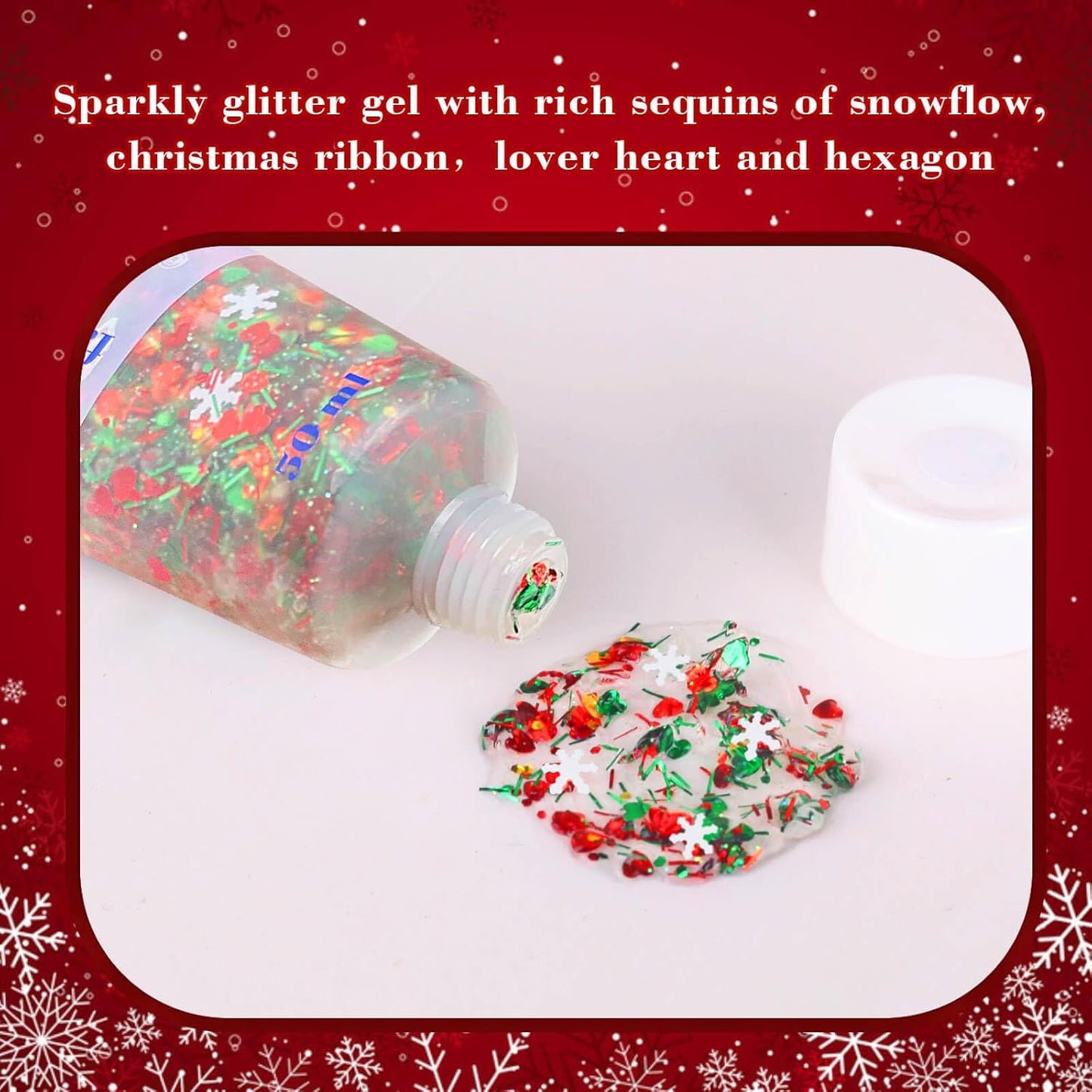 Christmas Makeup,MEICOLY Christmas Face Body Glitter Gel,Christmas Stocking Stuffers Gift Decorations,Festival Hair Glitter for Women Kids Girls,Chunky Sparkling Sequins Glitter Face Paint