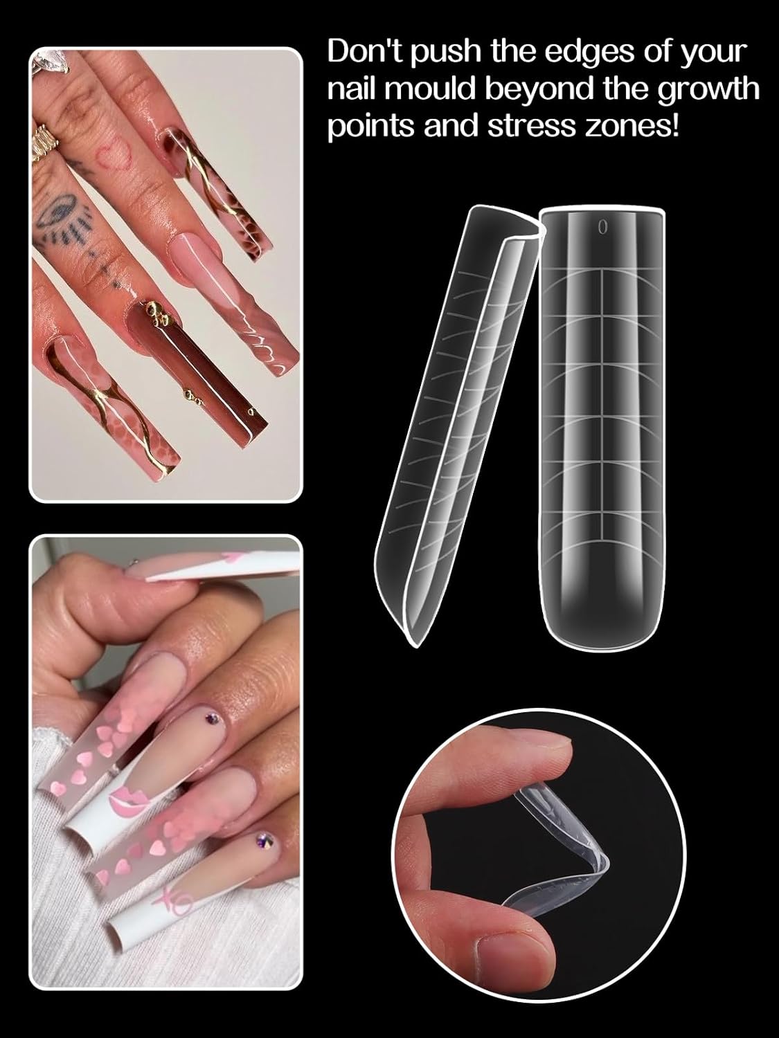 TOROKOM Poly Nail Gel Dual Nail Forms, 120 PCS Poly Nail Gel Long Square Structure Nail Molds for Builder Poly Extension Gel Nail Art Design Salon&DIY