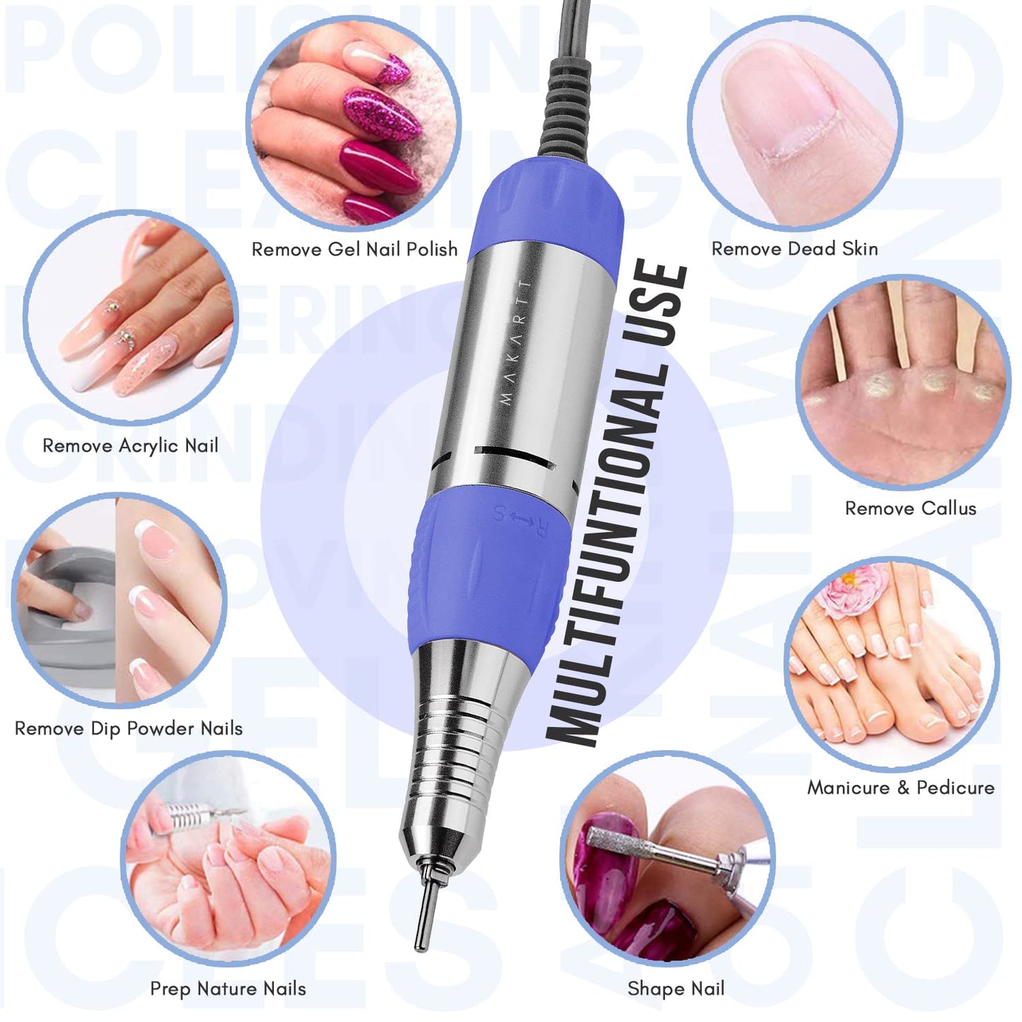 Makartt Nail Drill Electric Nail File JD700 Nail Drills for Acrylic Nails Professional 30000RPM Manicure Tools Nail Stuff Acrylic Nail Drill for Nail Dip Kit Acrylic Powder Poly Nail Gel B-01
