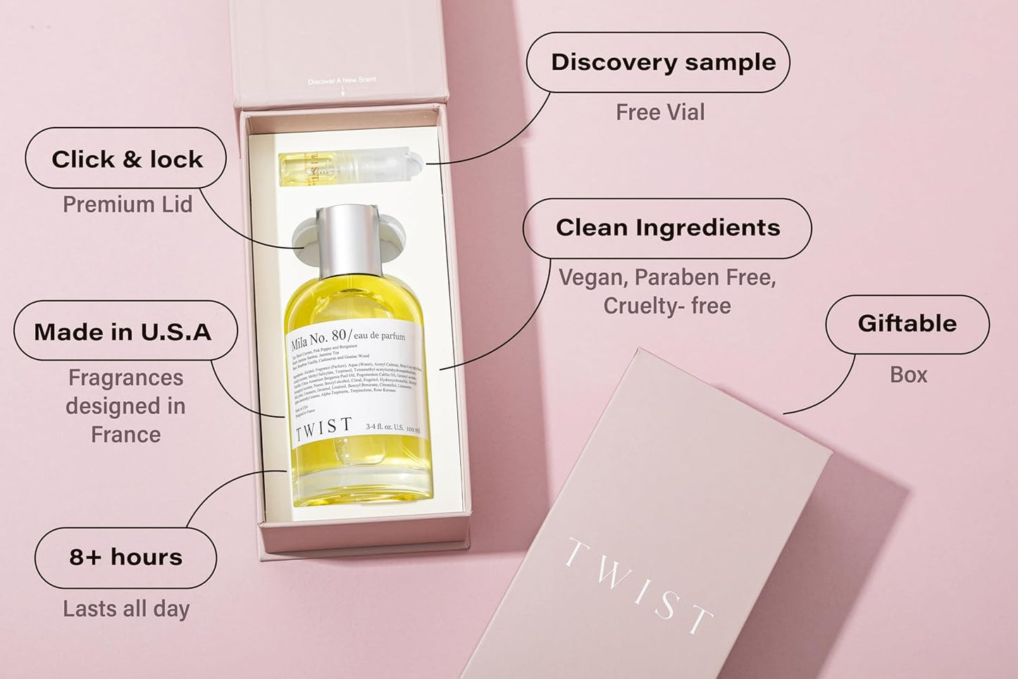 Twist Mila No. 80 - Eau De Parfum Inspired by Valentino's Born In Roma, Long-Lasting Perfume For Women, Jasmine & Vanilla, Vegan, Clean Ingredients, Fragrance - Spray 100 ml (3.4 fl. oz.)