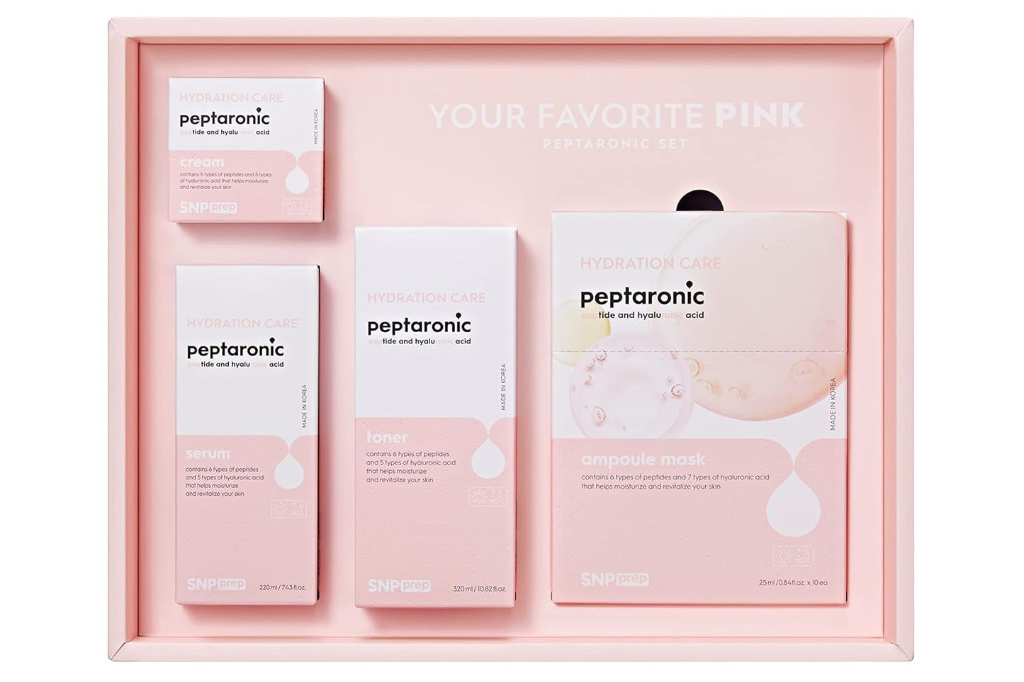 SNP PREP Skincare Set | 4-in-1 Korean Skin Care Set | Peptaronic Complete Skin Care Set | Includes Facial Toner, Cream, Face Serum, and Ampoule Sheet Face Masks | Skin Care Gift Set | 10 Sheets