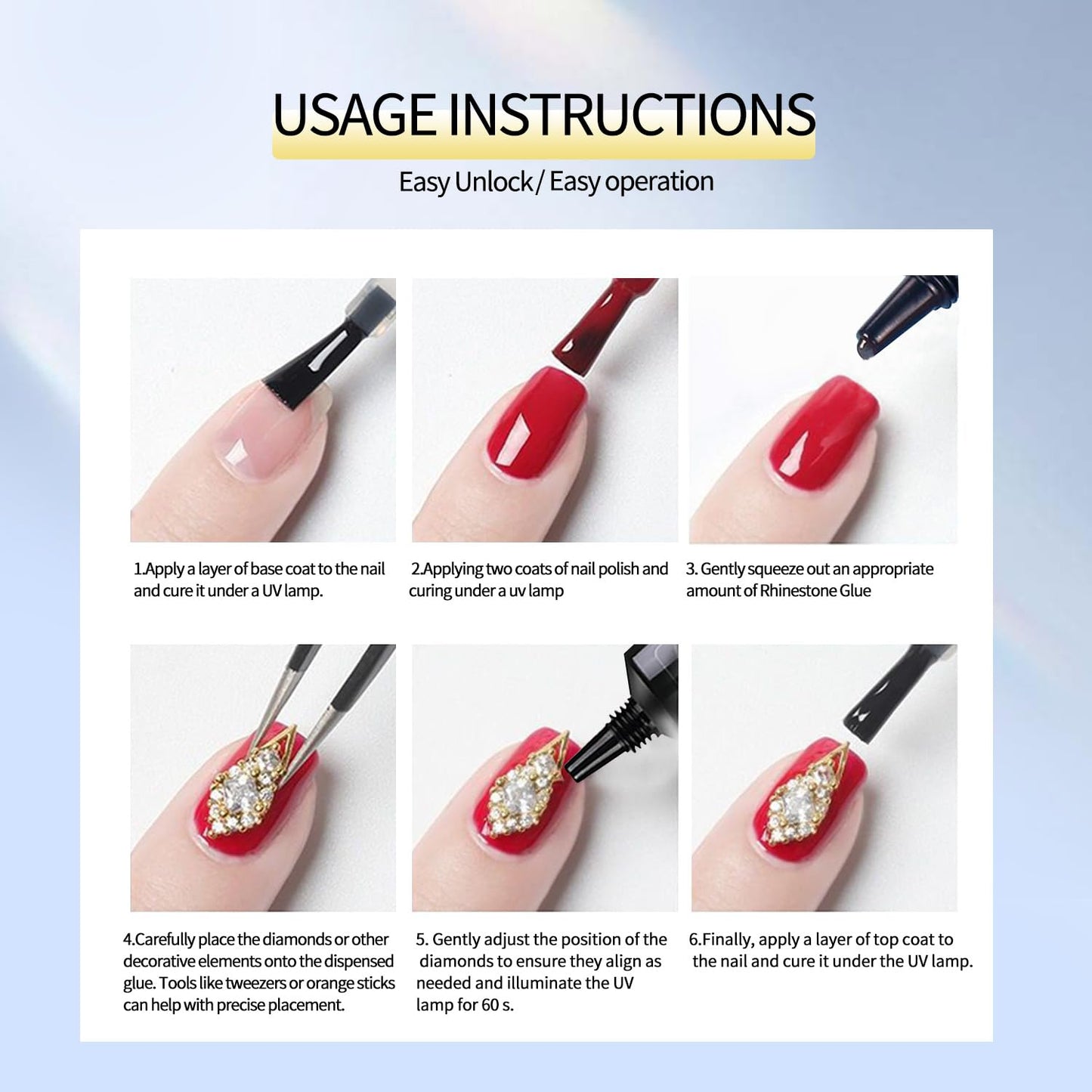 Rhinestone Glue Gel Kit- Superior Nail Art Glue for Nail Art Decorations, Charms, 3D Bling, Gems, Jewel Diamonds UV/LED Easy Application with Nail Rhinestone Glue Kit with Dotting pen