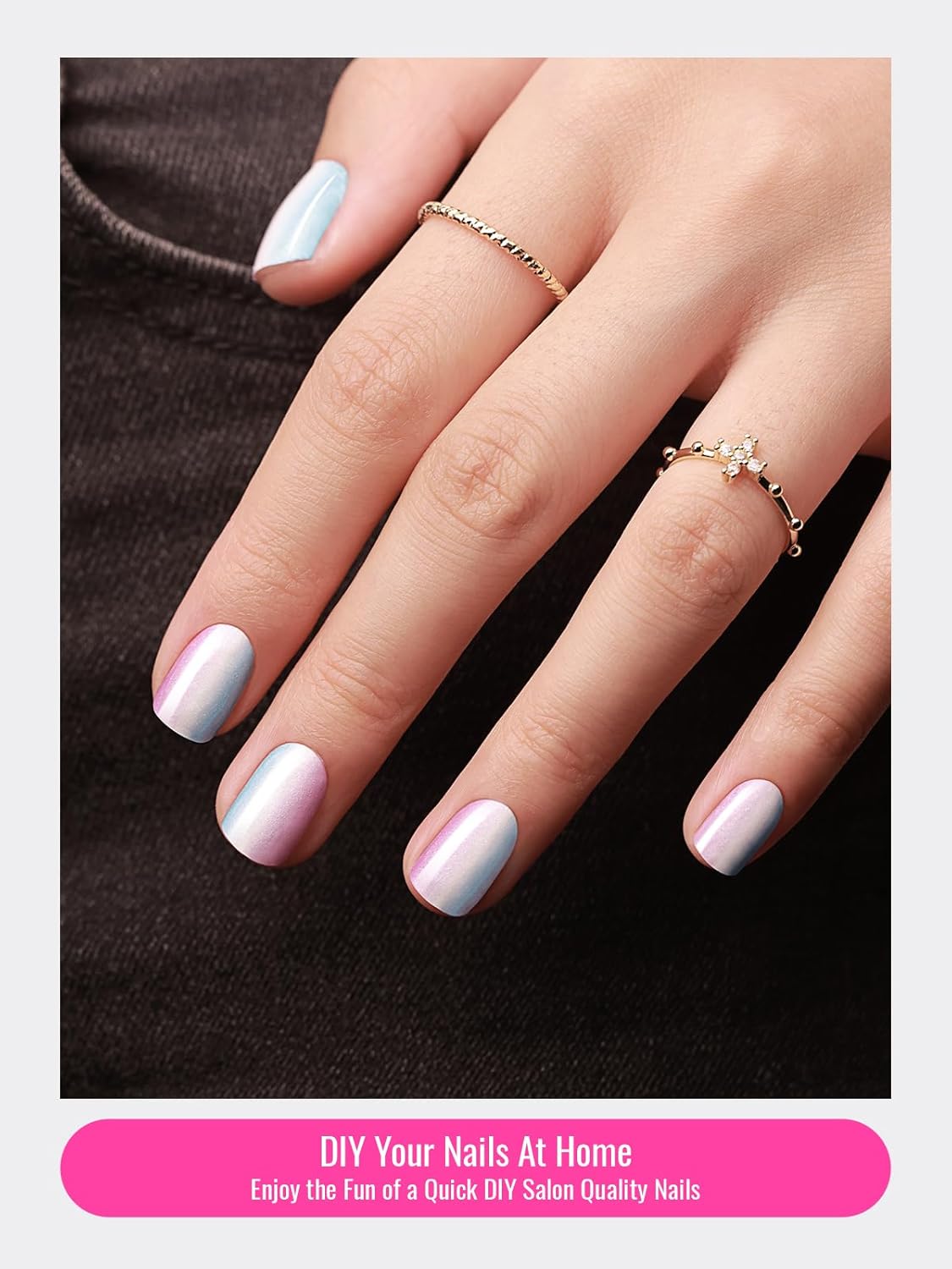 Semi Cured Gel Nail Strips, 30 pcs Gel Nail Wraps, Easy to Apply, 2 Weeks Long Lasting (Wonderland)