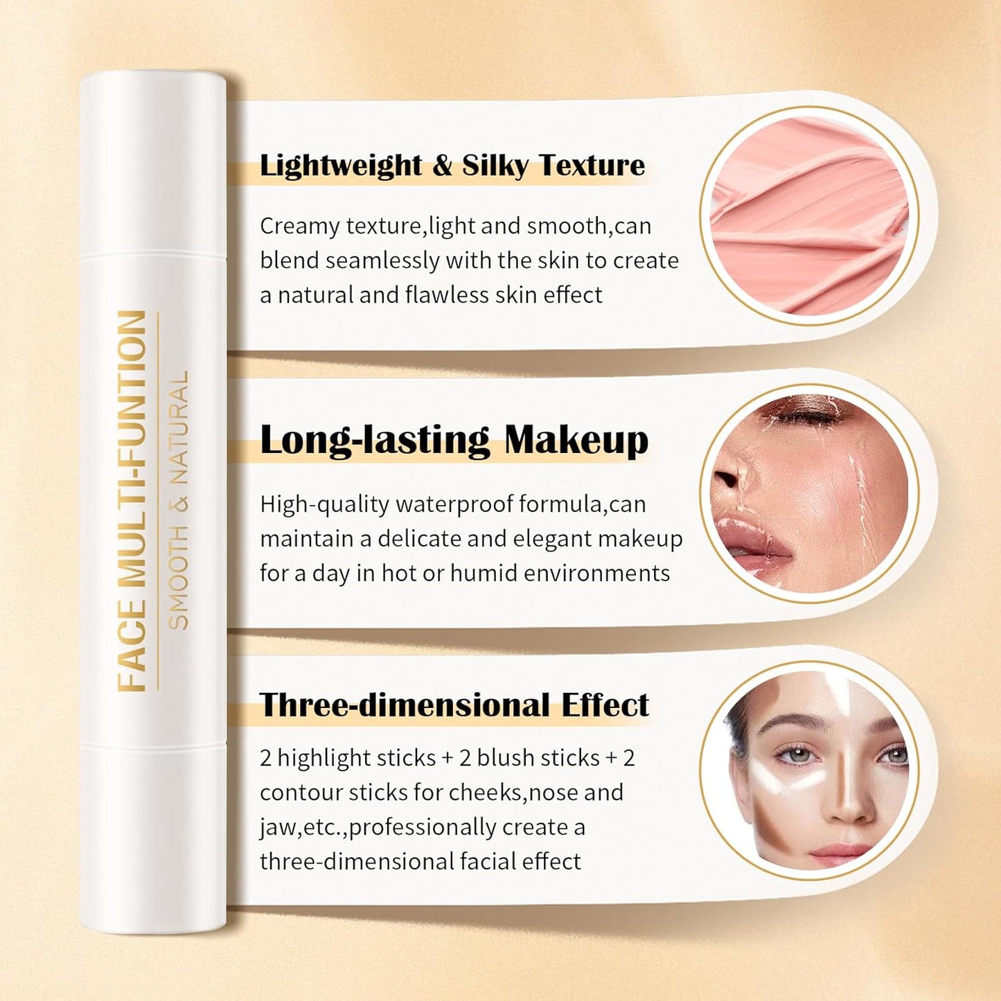 8 PCS Contour Stick Makeup Contour Kit,Double-ended Design with Highlighter,Blush and Bronzer Stick,Lightweight,Easy to Sculpt,Create a Matte and Dewy Finishing Makeup（Set B）