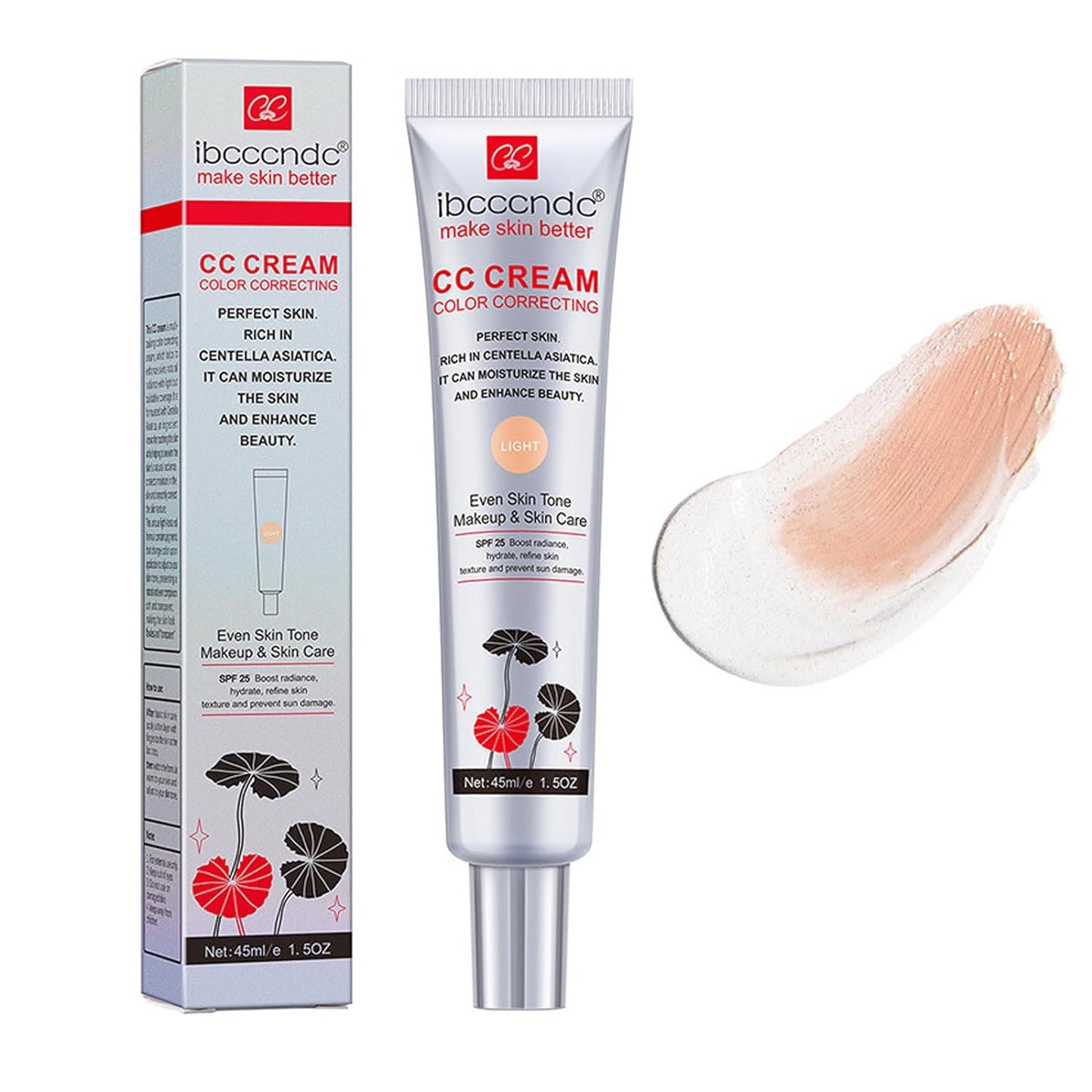 Color Correcting CC Cream With Centella Asiatica,Multi-Purpose Skin Tone Adjusting CC Cream Concealer Full Coverage,SPF 25 Sunscreen Moisturizing Pre-Makeup Primer Brightening for Mature Skin