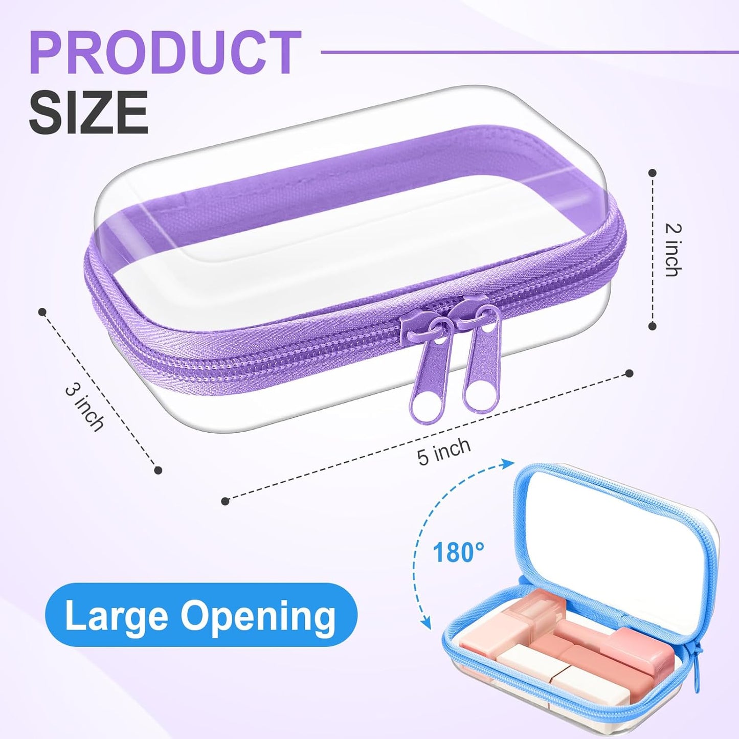 Hoolerry 4 Pcs Hard Clear Zipper Case Makeup Bags Plastic Pencil Pouch Transparent Storage Box Containers for Cosmetics, Snacks, Building Blocks, Puzzles(Multicolor,5 x 3 x 2 in)