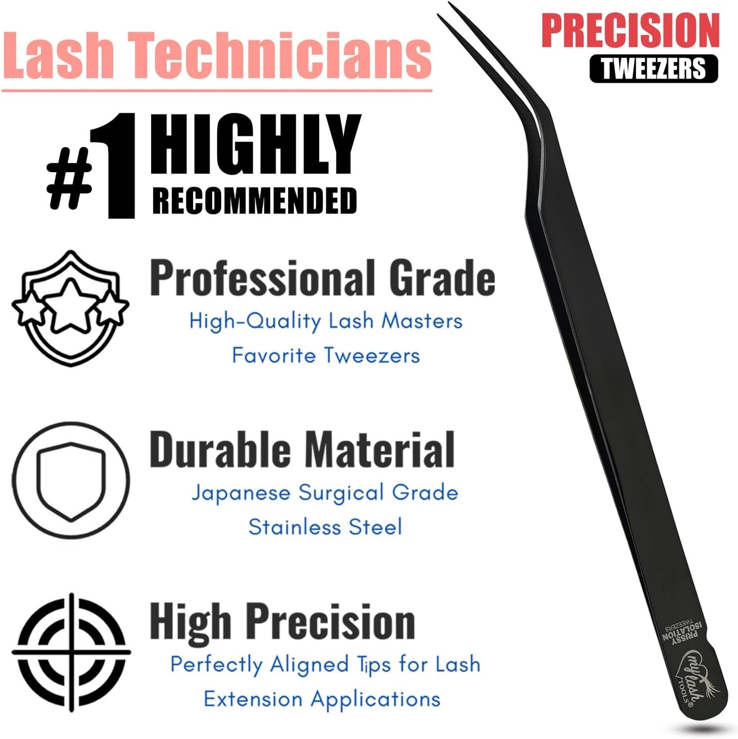 My Lash Tools New Isolation Lash Tweezers For Eyelash Extensions Best for Individual Isolation & Classic Lashes Japanese Stainless Steel Lightweight Precision Lashing Twisers (1pc, Black)