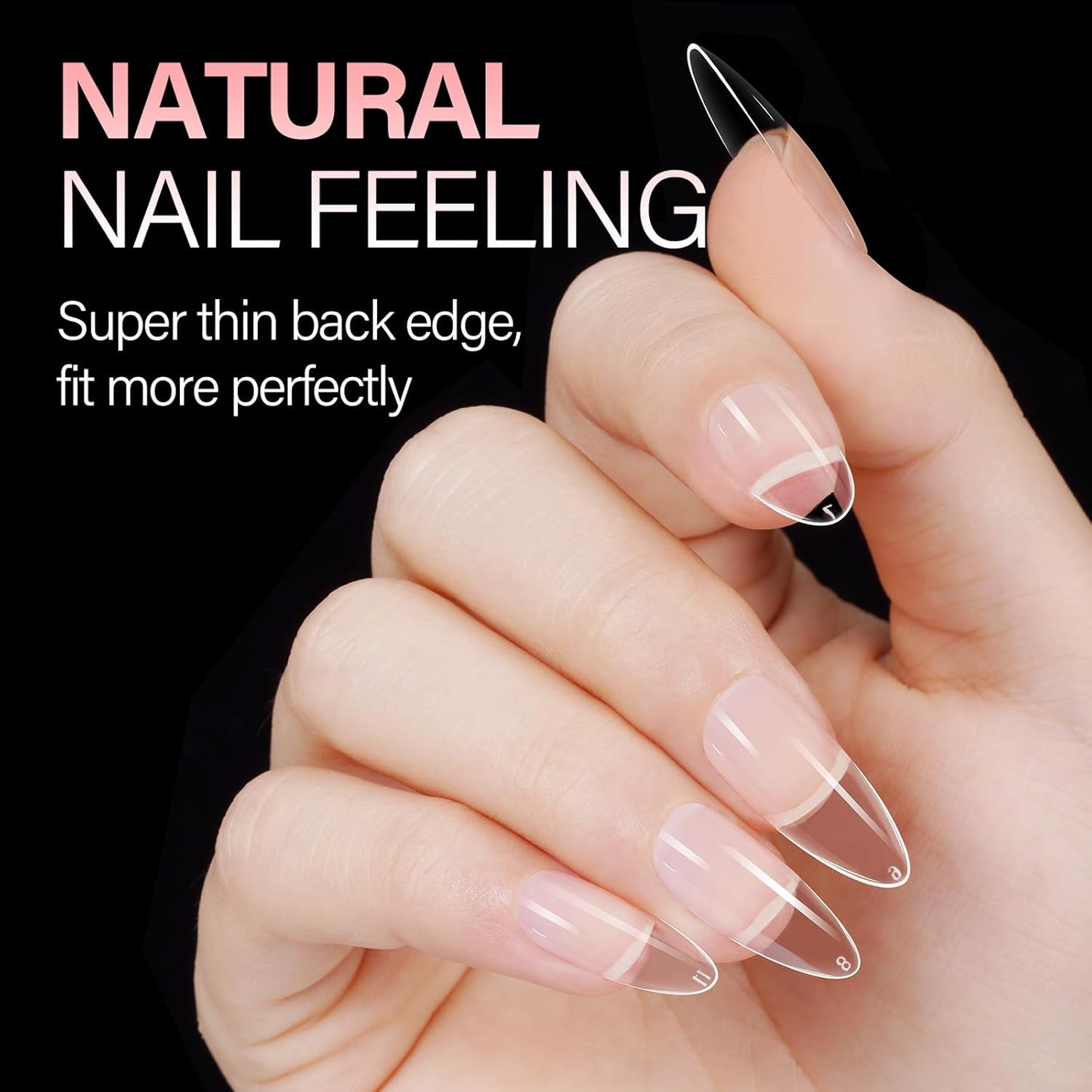 AILLSA Medium Almond Nail Tips Soft Clear Gel Nails Tips Preshaped Full Cover Nails Tip False Gelly Nail Tip for Nails Extension with Storage Box 216pcs 12 Sizes